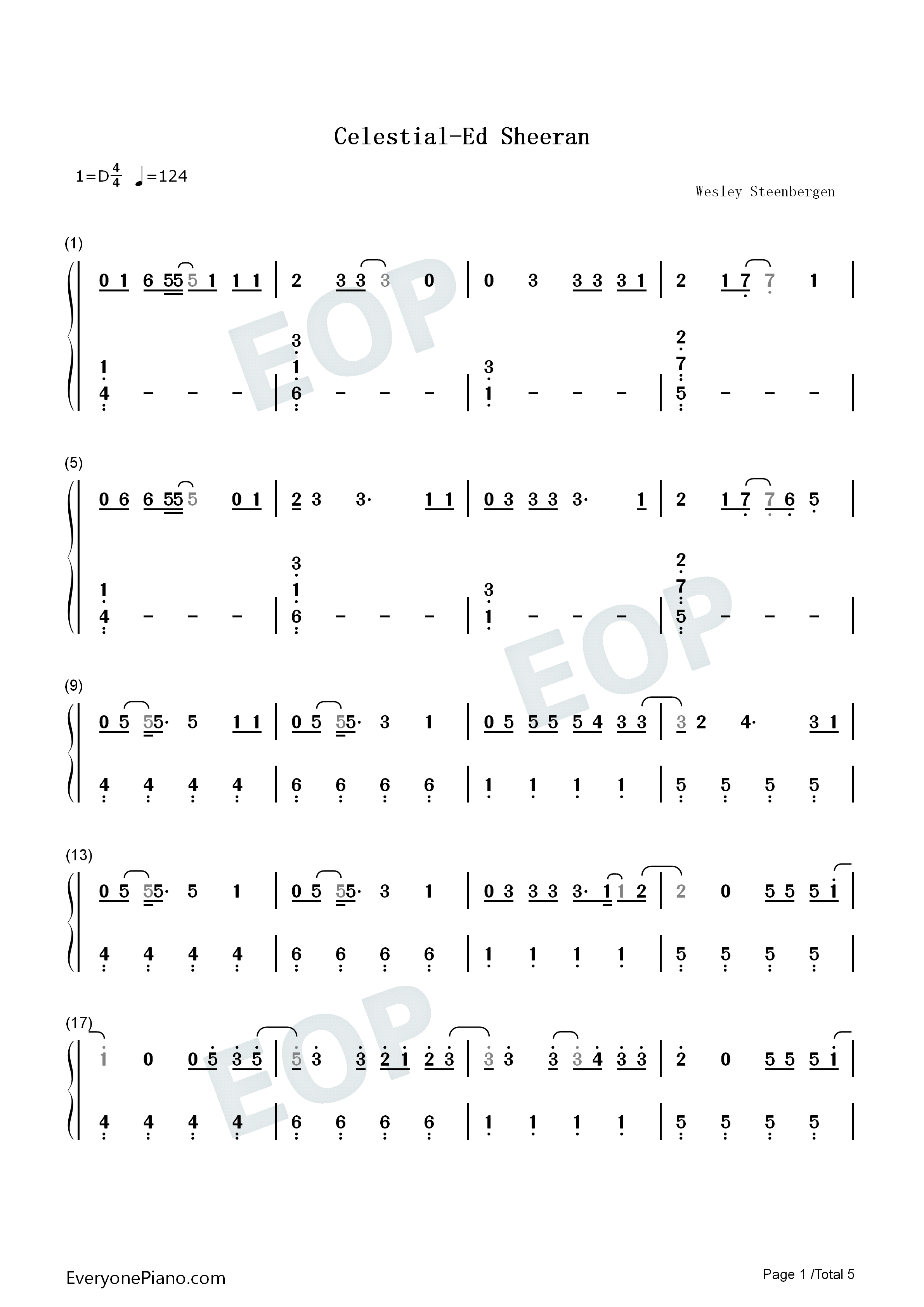 Celestial钢琴简谱-Ed Sheeran演唱1