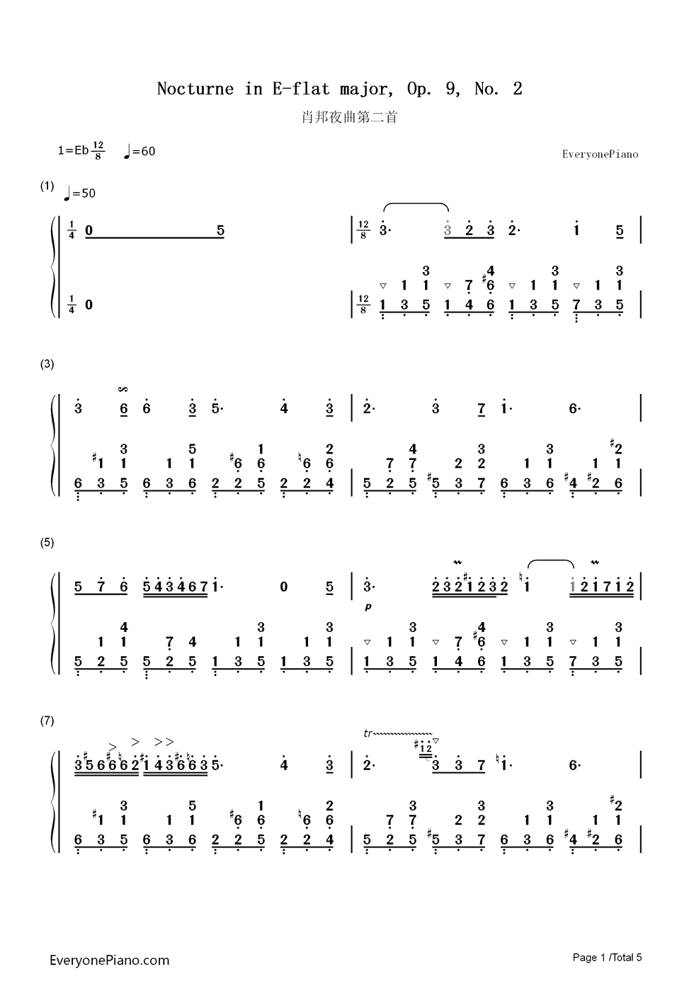 肖邦夜曲第二首钢琴简谱-数字双手-肖邦1