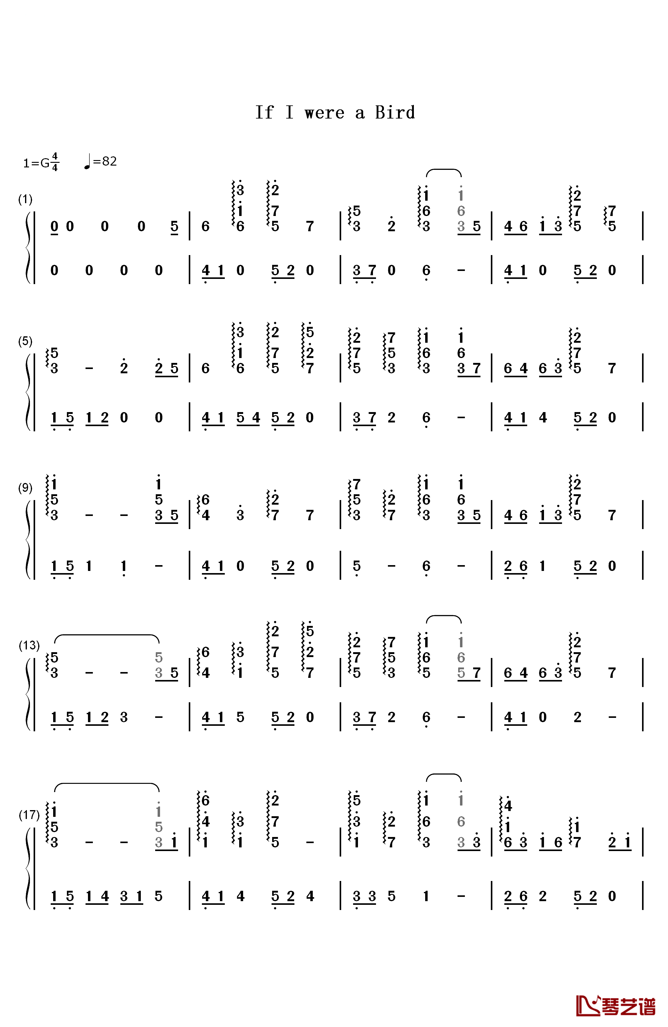 if i were a bird钢琴简谱-数字双手-黑石瞳1