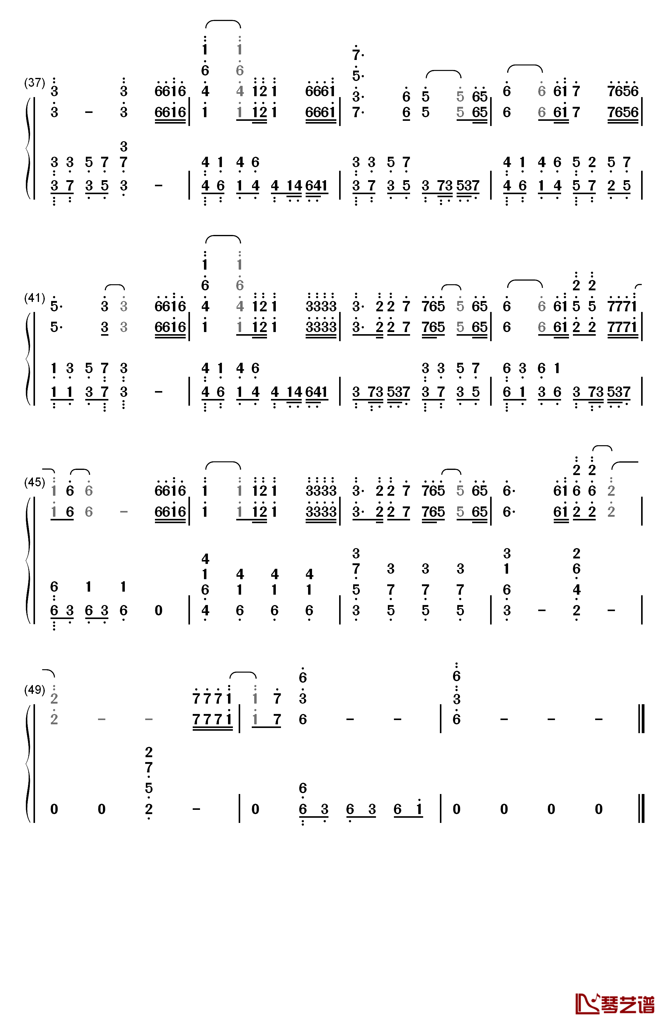 回心转意钢琴简谱-数字双手-黑龙3