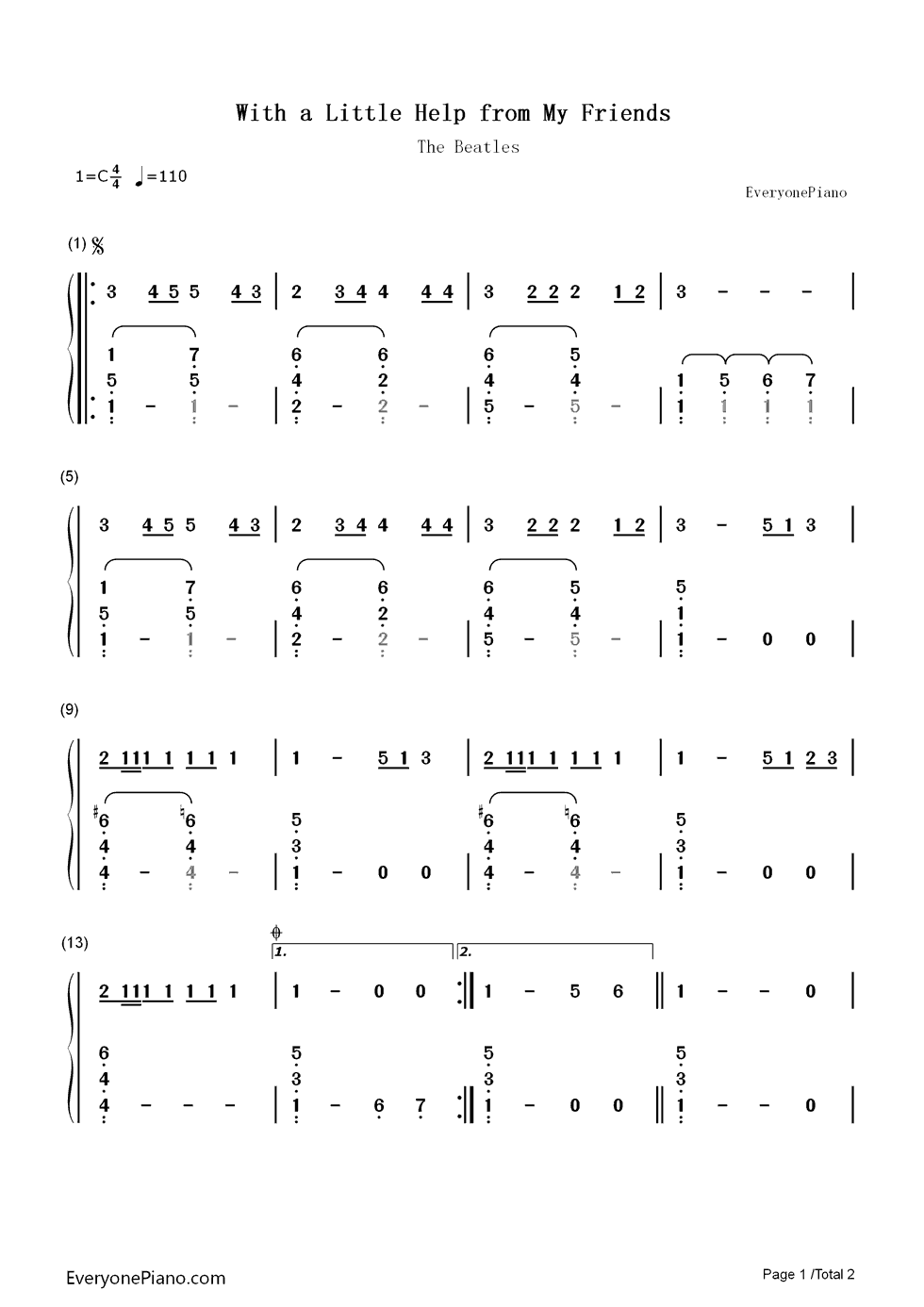 With a Little Help from My Friends钢琴简谱-The Beatles演唱1