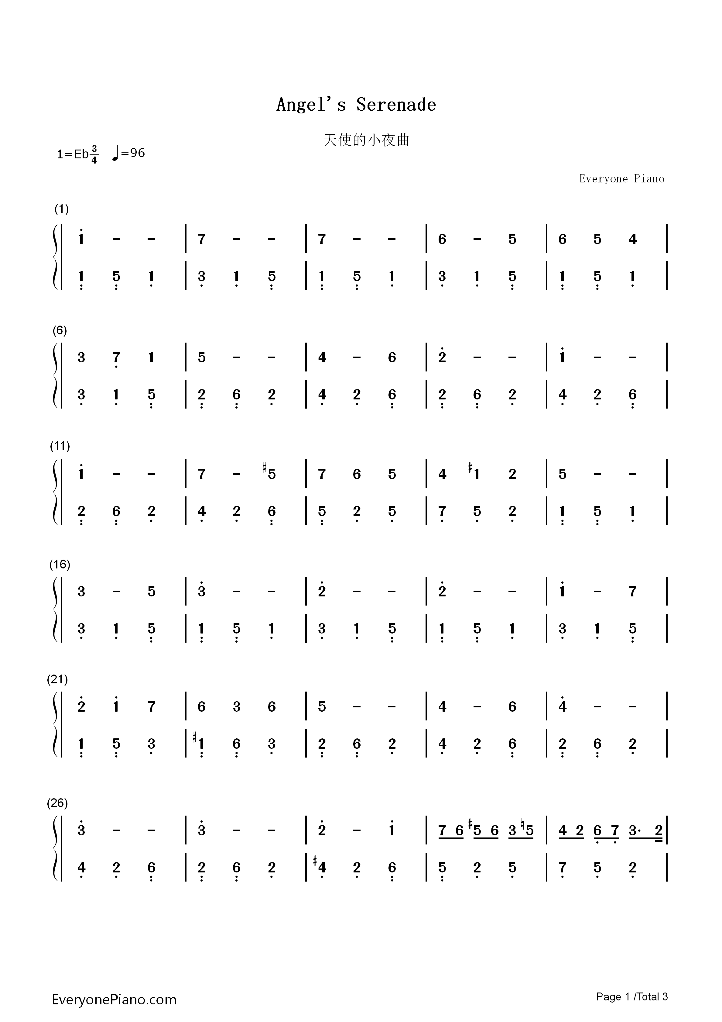 天使的小夜曲钢琴简谱-布拉加演唱1