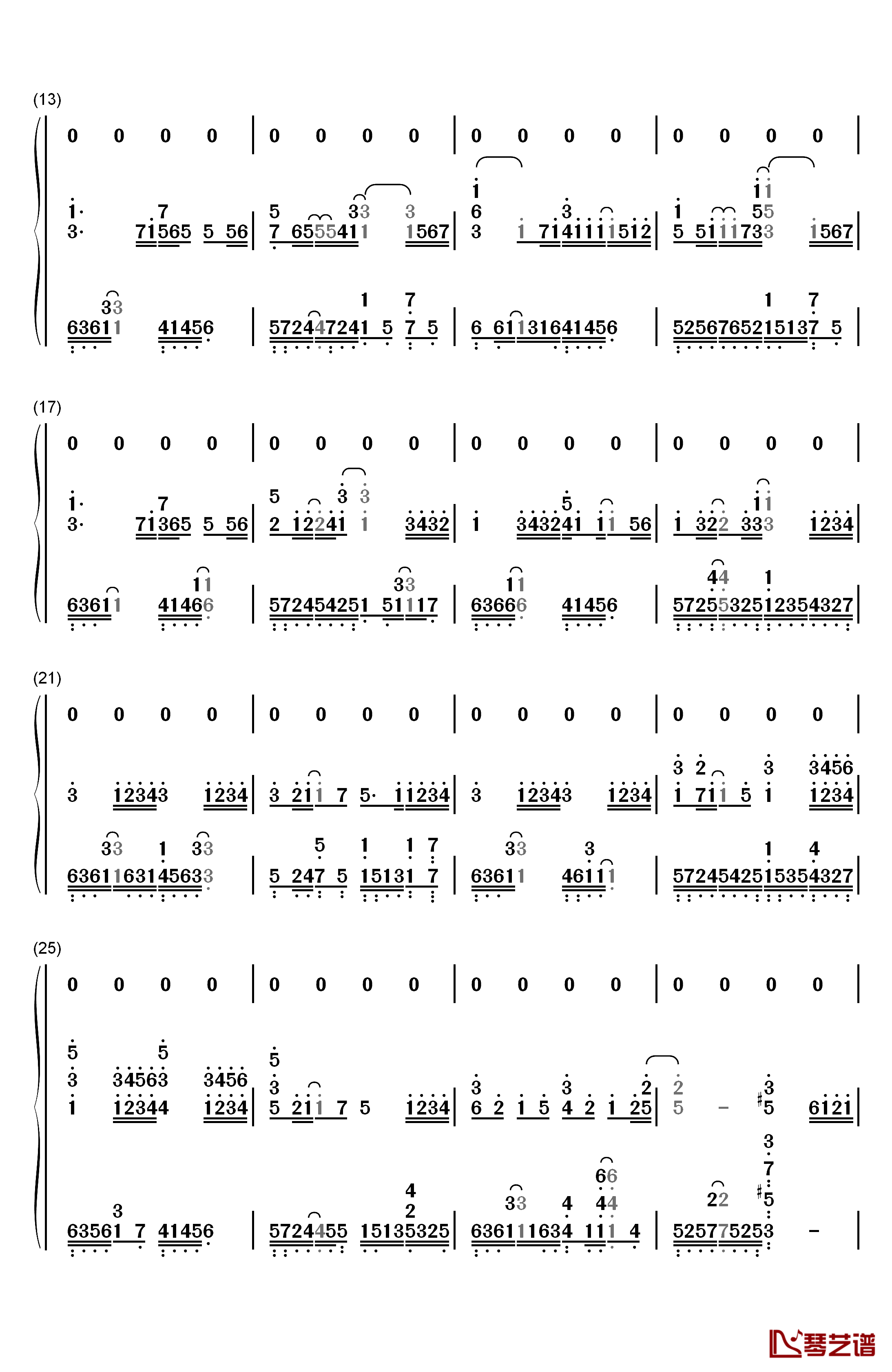 一半一半钢琴简谱-数字双手-洛天依2