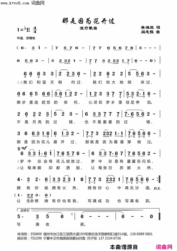 那是因为花开过简谱1