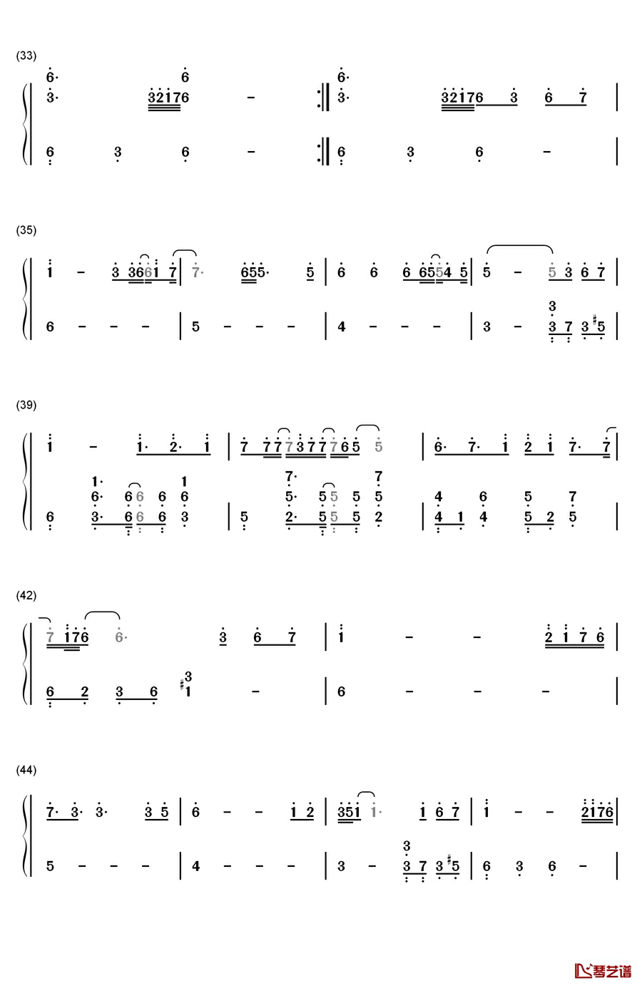 不要离开钢琴简谱-数字双手-Tara3