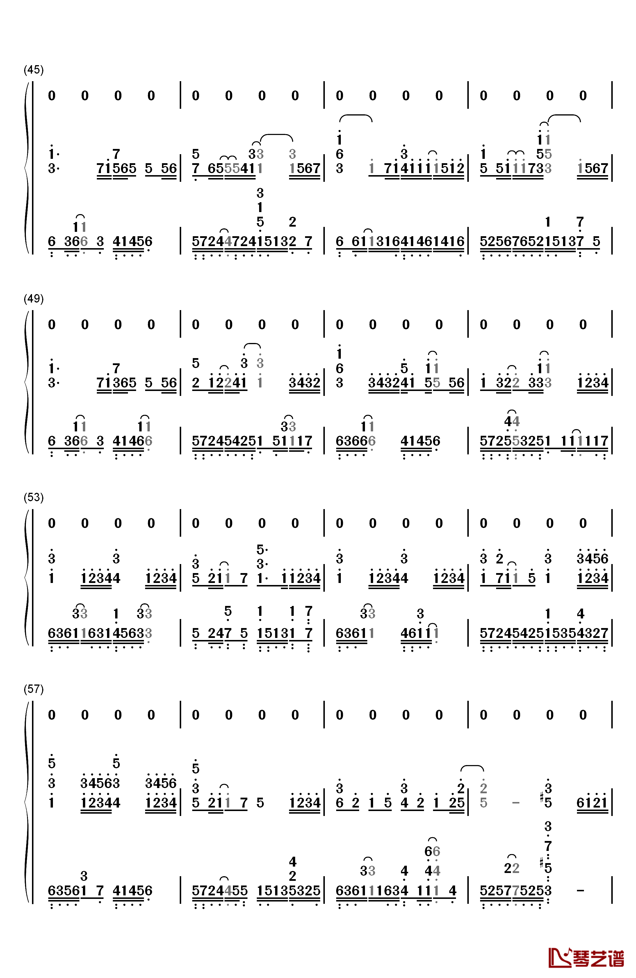 一半一半钢琴简谱-数字双手-洛天依4