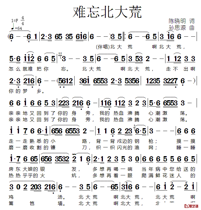 难忘北大荒简谱-张璐演唱1