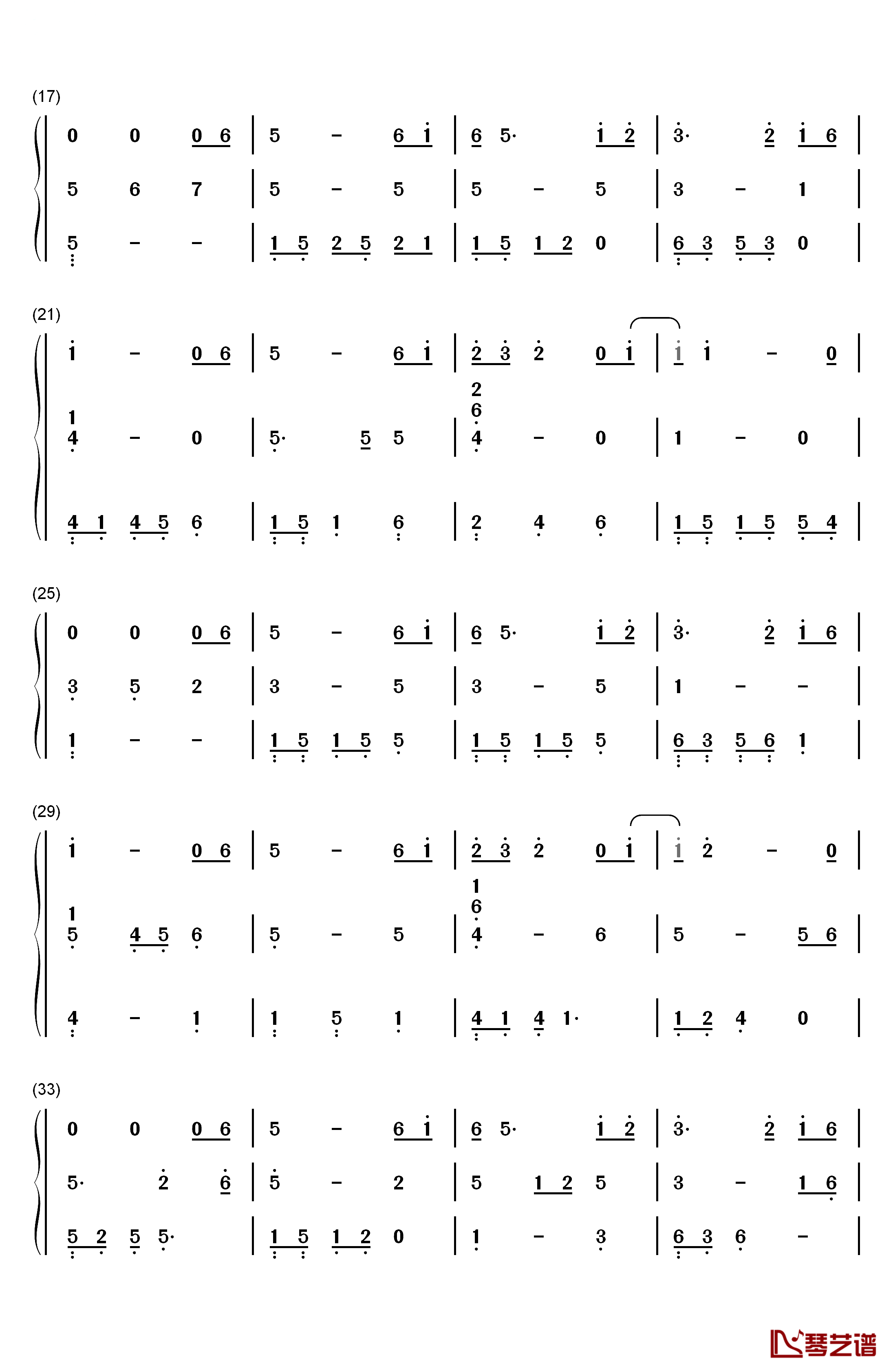 天之大钢琴简谱-数字双手-周安信2