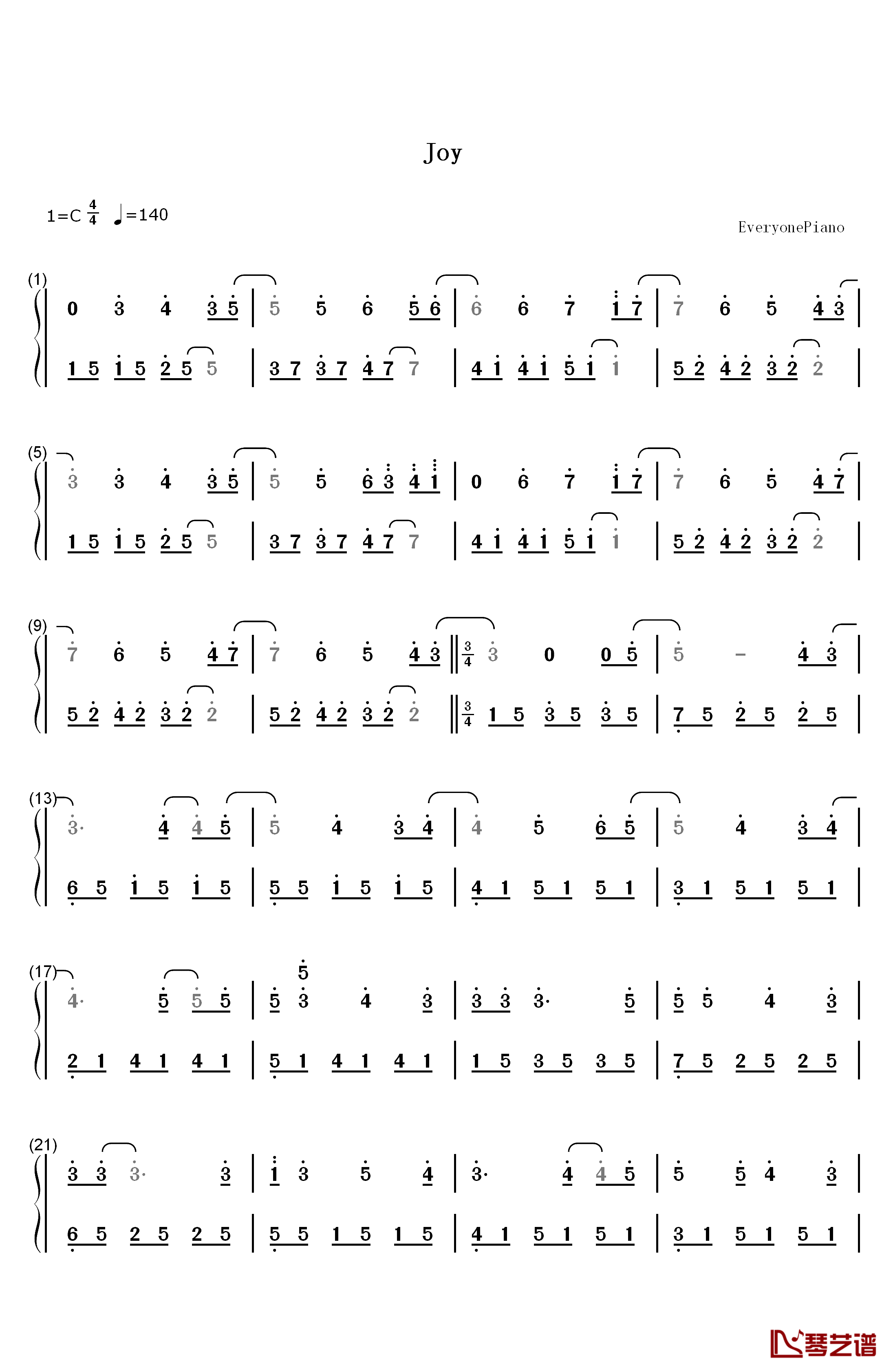 Joy钢琴简谱-数字双手-乔治·温斯顿1