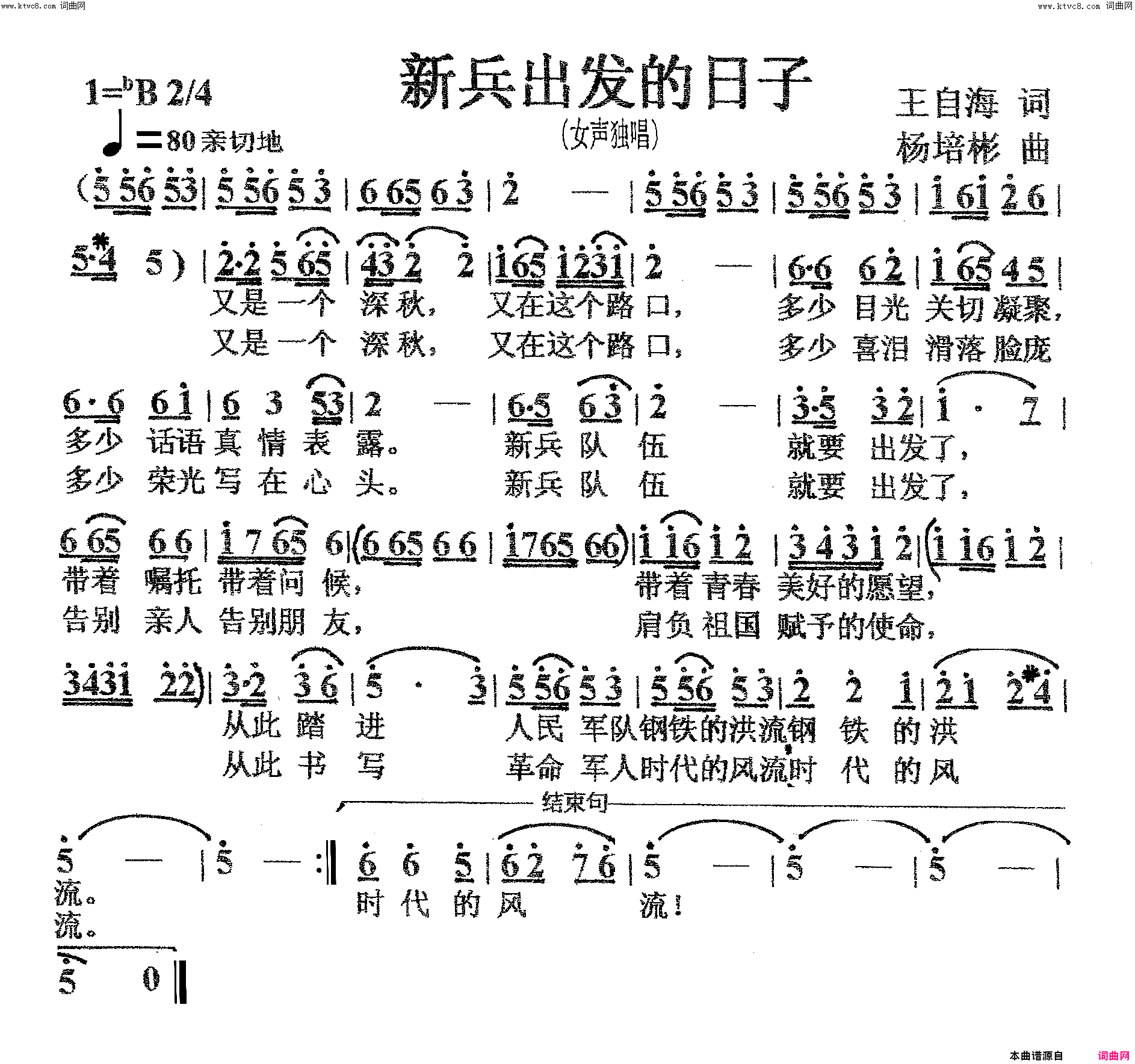 新兵出发的日子女声独唱简谱1