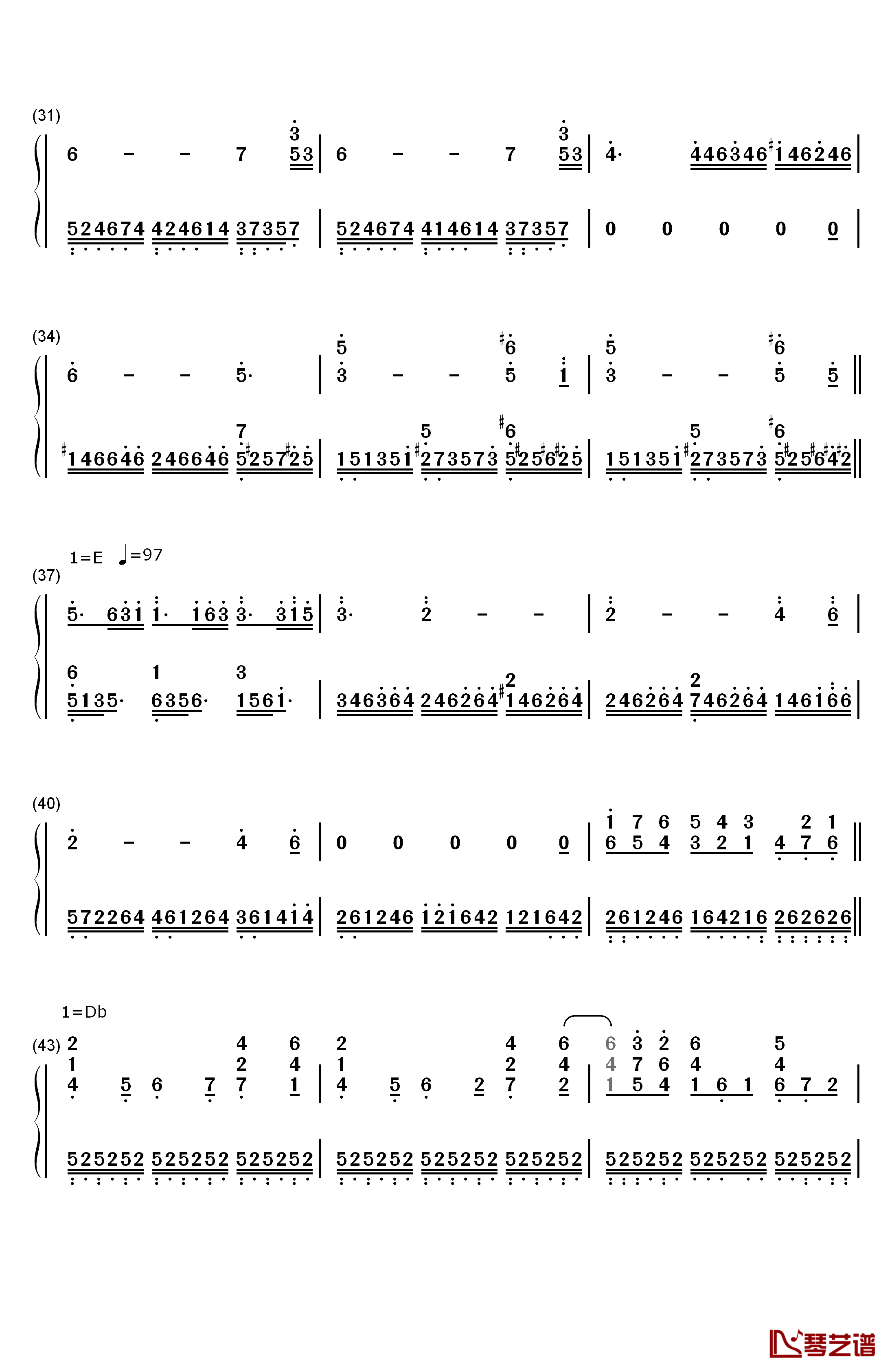 Clair de lune钢琴简谱-数字双手-德彪西（Debussy）3