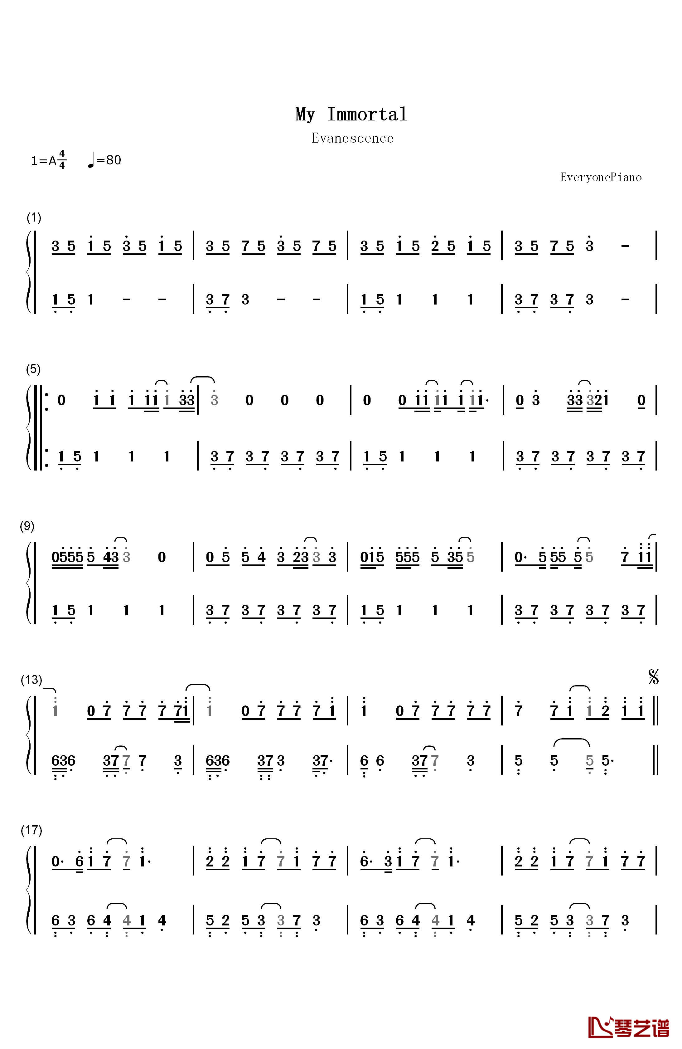 My Immortal钢琴简谱-数字双手-Evanescence1