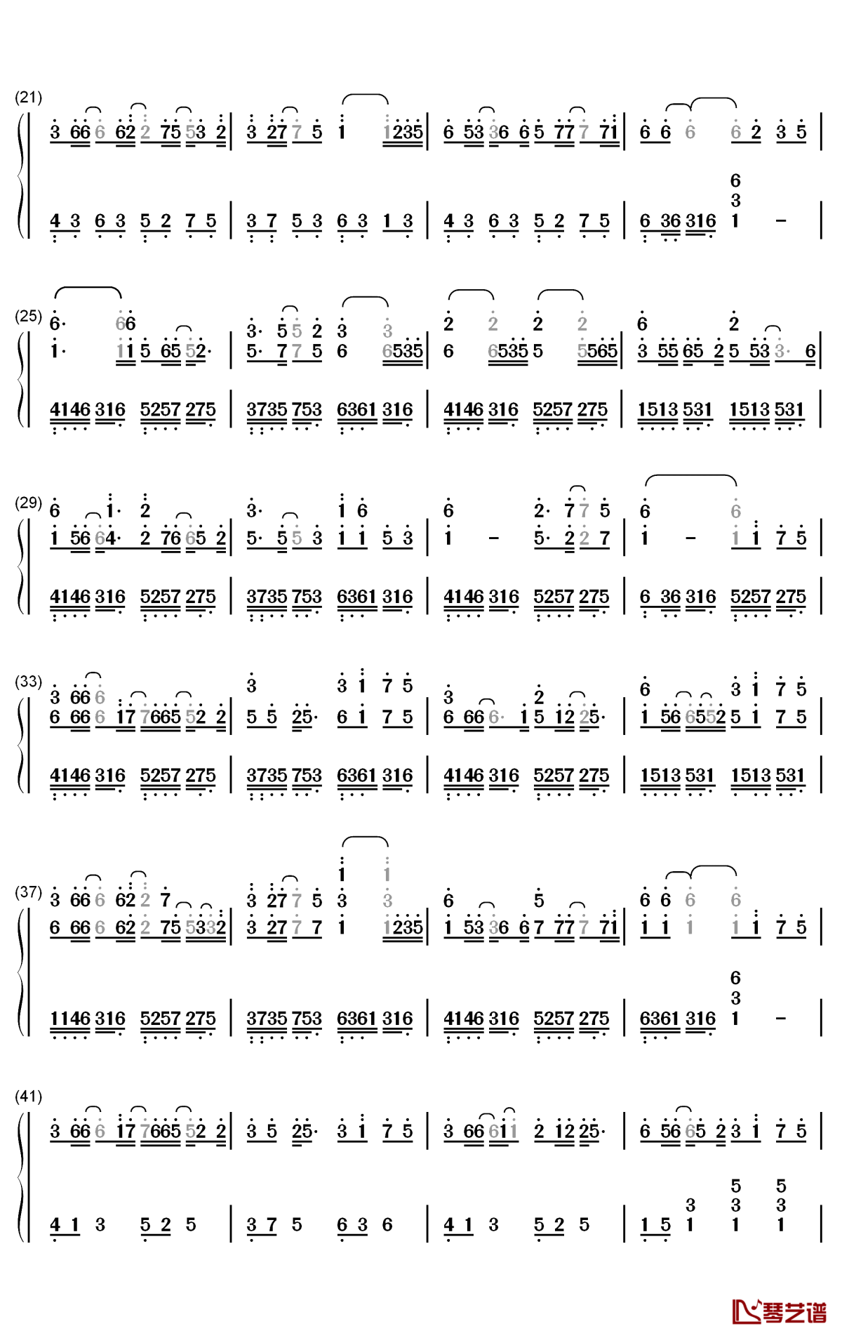 三苦生钢琴简谱-数字双手-小小萱2