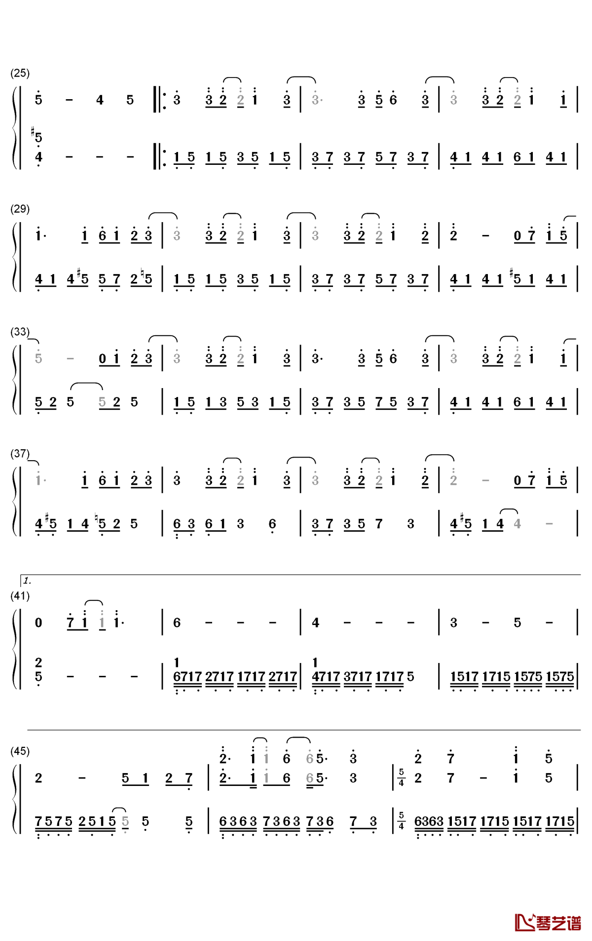 皆可钢琴简谱-数字双手-田馥甄2