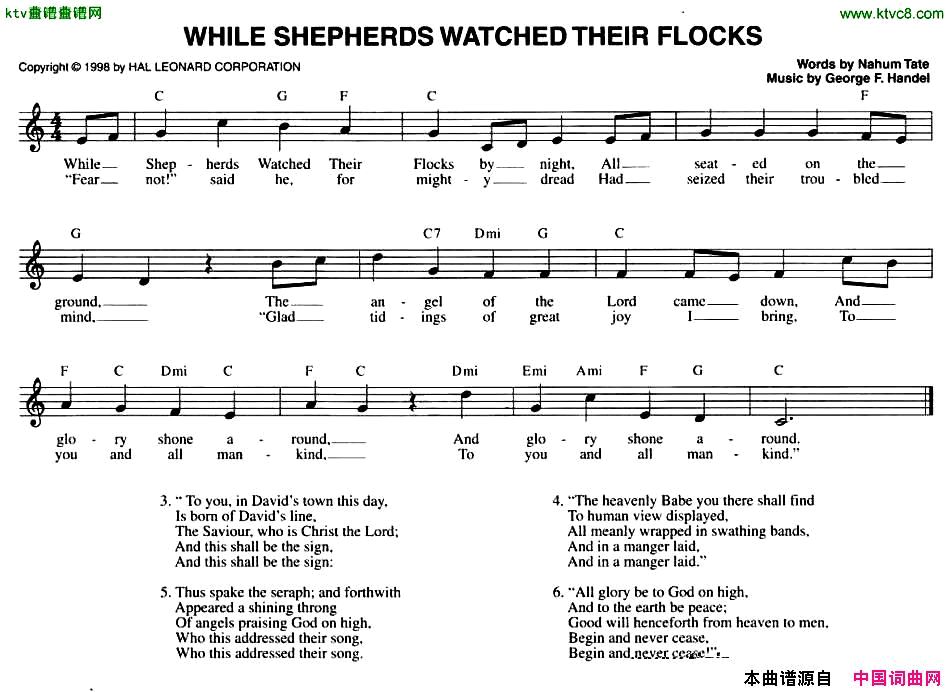 WHILEVSHEPHERDSWATCHEDTHEIRFLOCKS简谱1