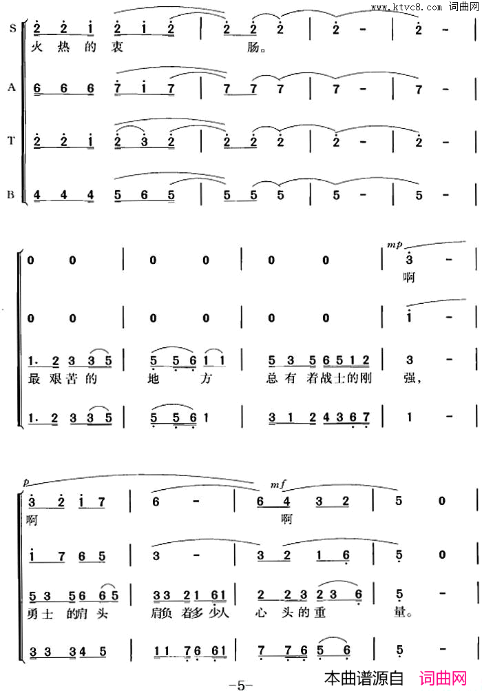 热血颂冯晓阳编合唱简谱1