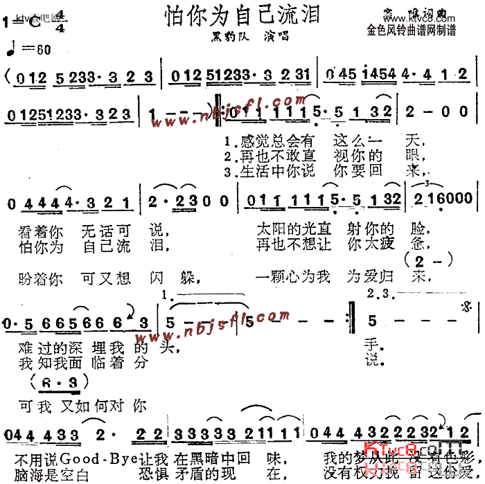 怕你为自己流泪简谱1