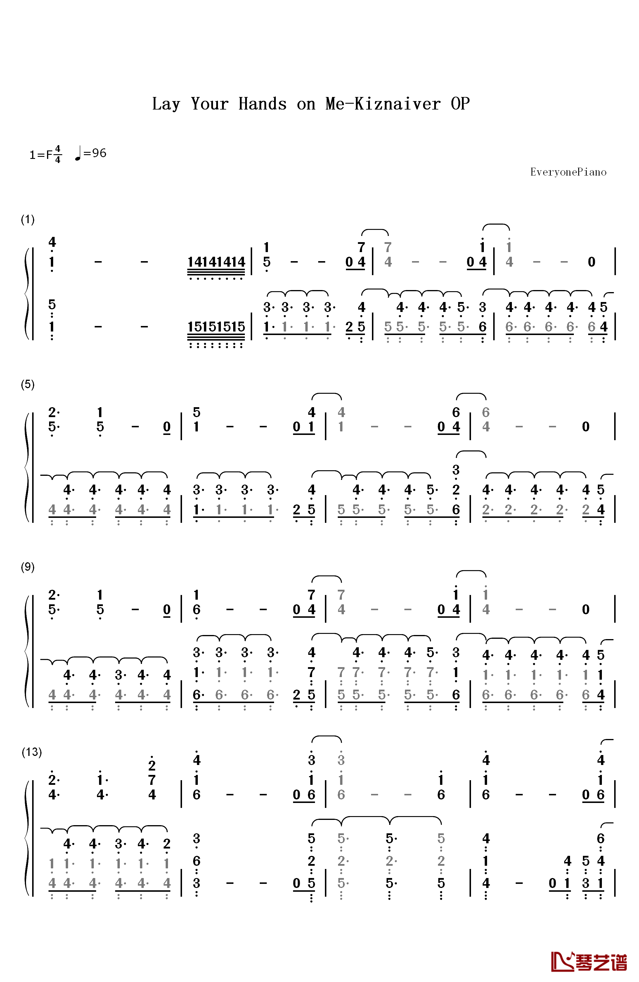 Lay Your Hands on Me钢琴简谱-数字双手-Boom Boom Satellites1