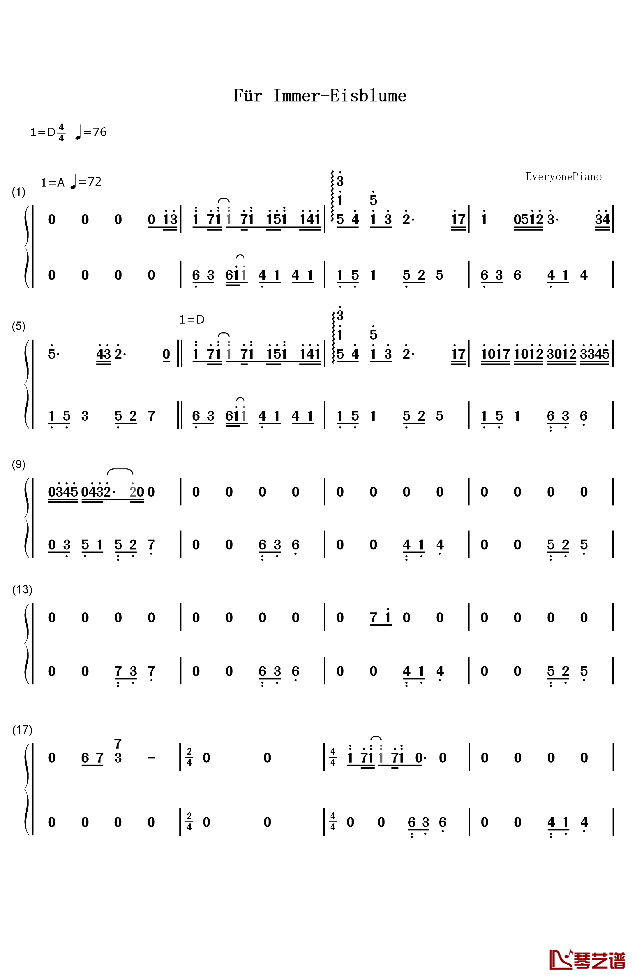 Für Immer钢琴简谱-数字双手-Eisblume1