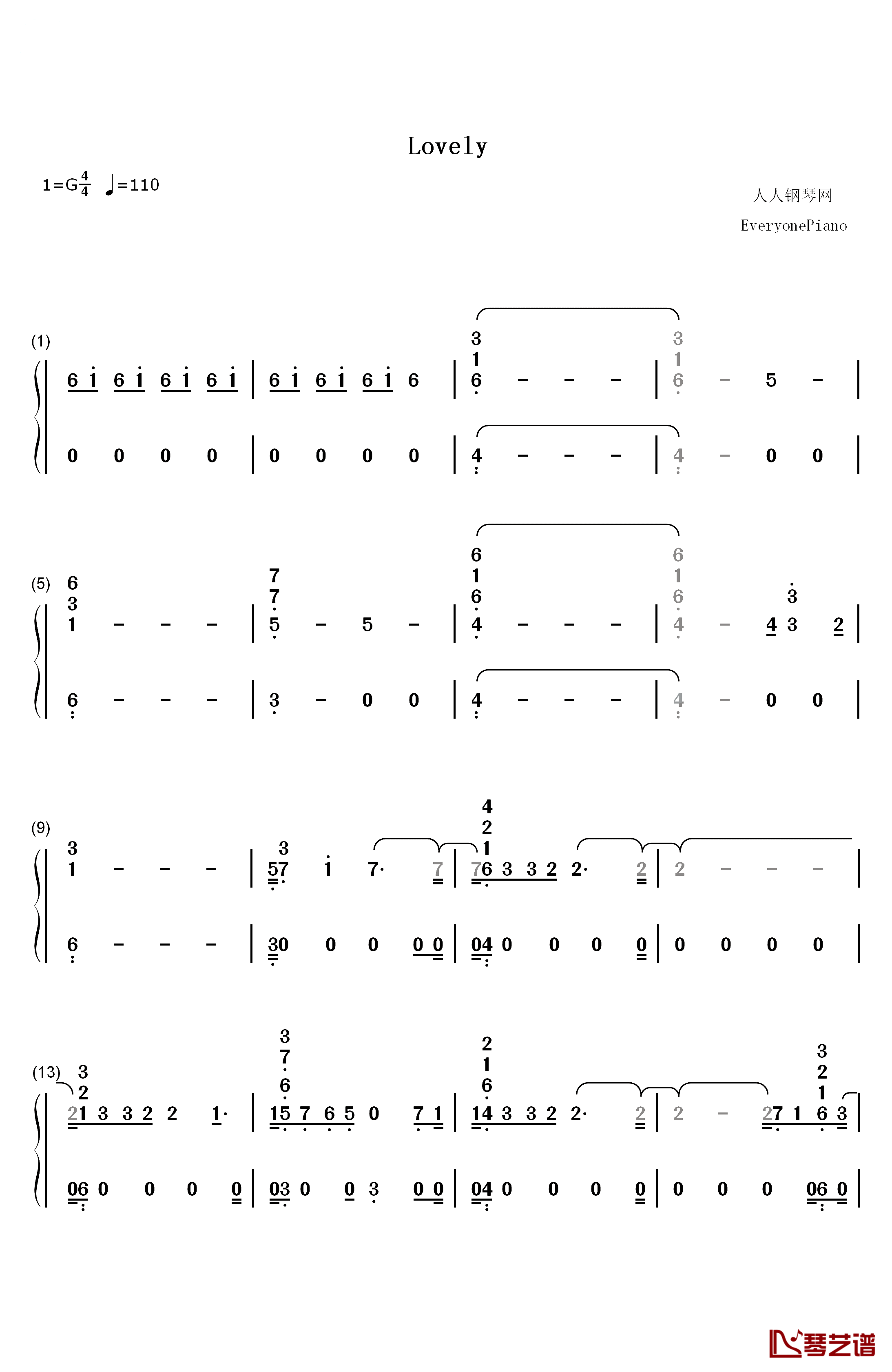 Lovely钢琴简谱-数字双手-Billie Eilish Khalid1