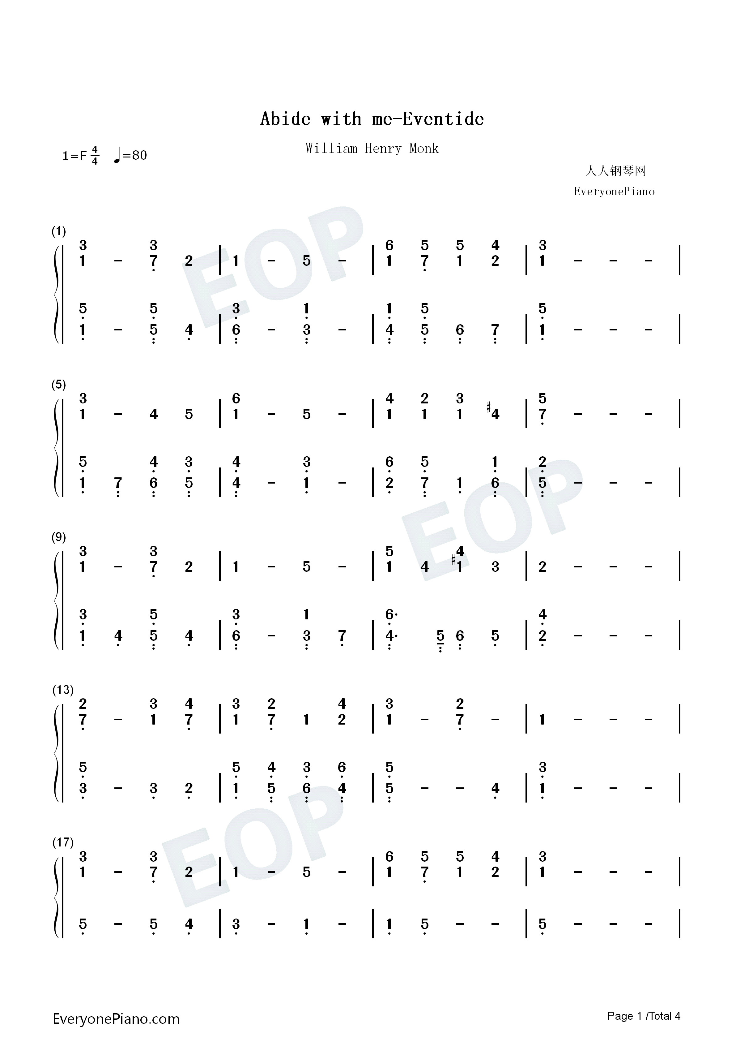 Abide with Me钢琴简谱-William Henry Monk演唱1