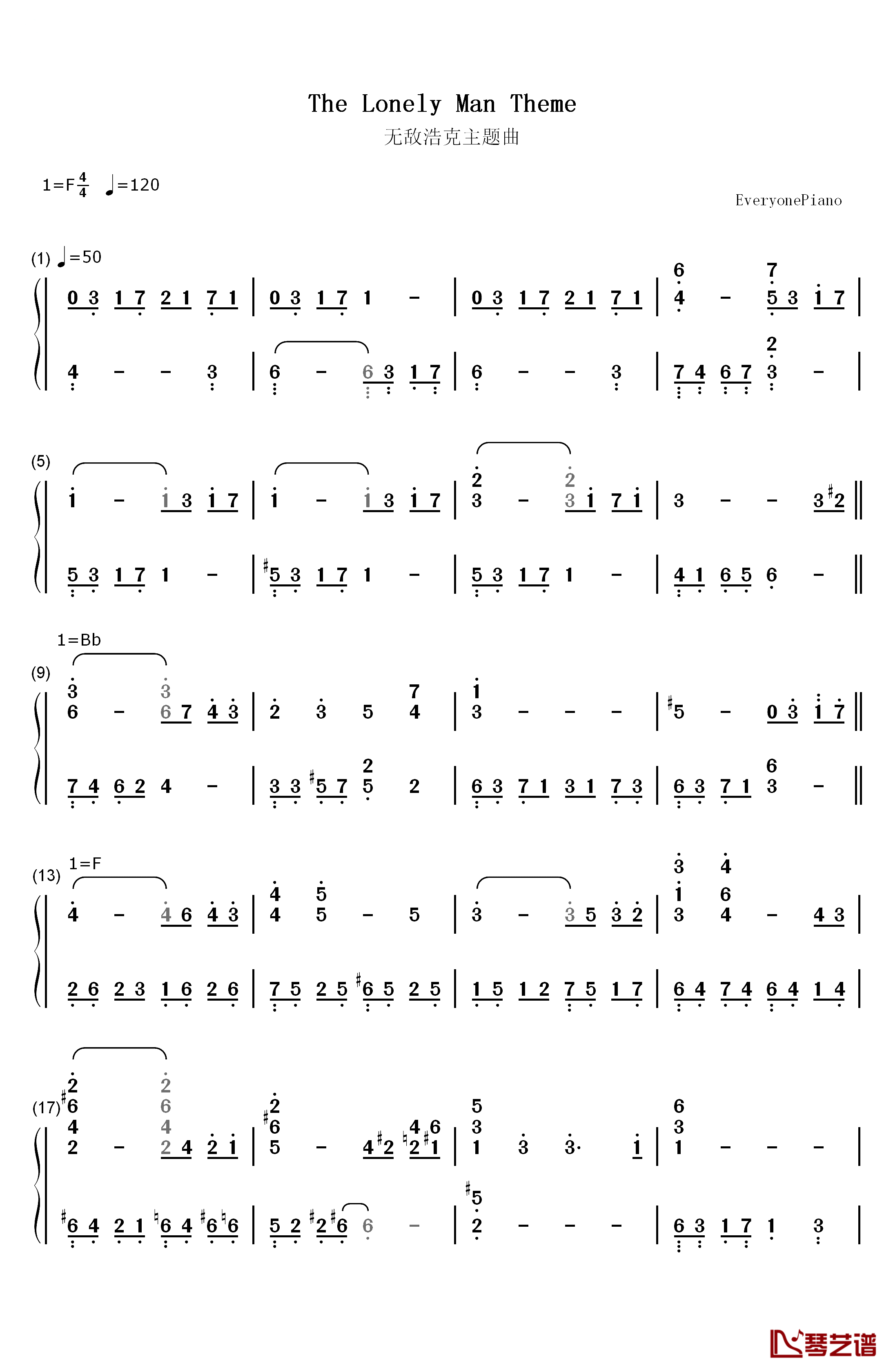 The Lonely Man Theme钢琴简谱-数字双手-Joe Harnell1