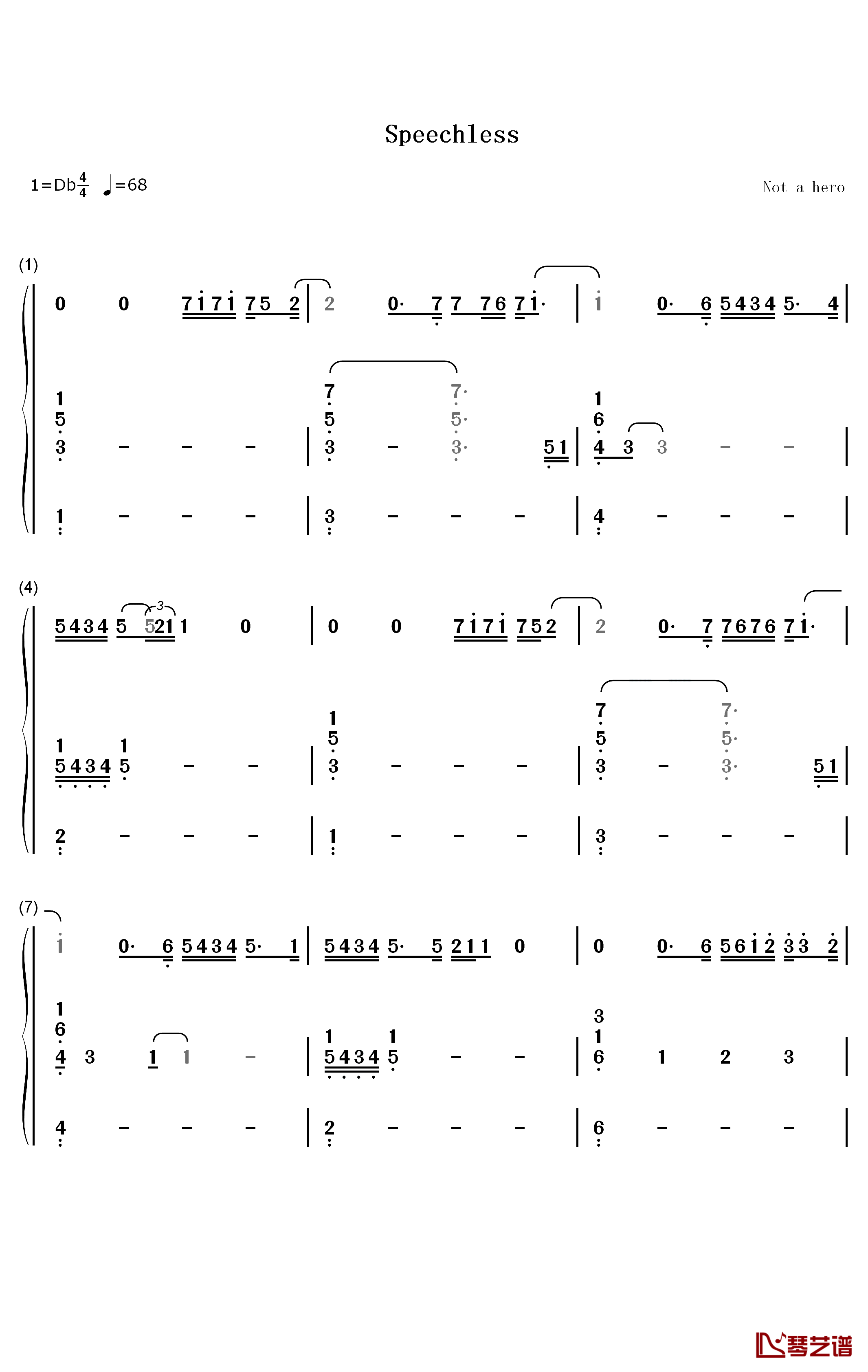 Speechless钢琴简谱-数字双手-Dan + Shay1