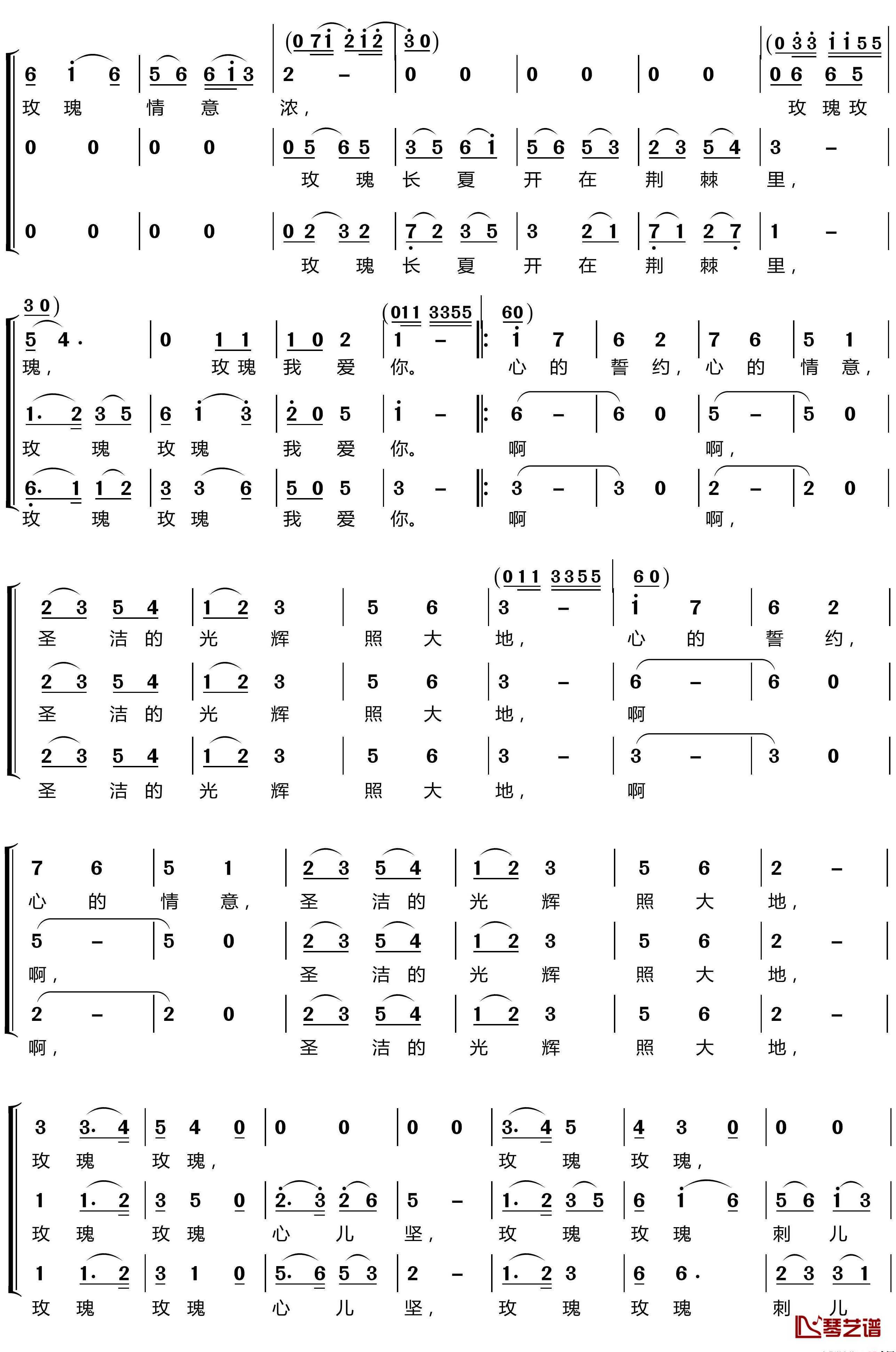 玫瑰玫瑰我爱你简谱(歌词)-梦之旅组合演唱-LZH5566曲谱3