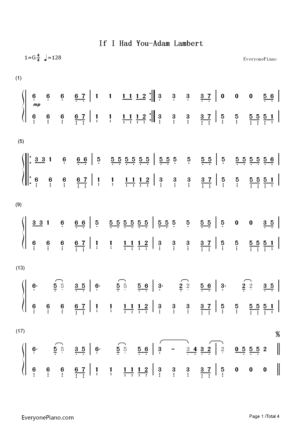 If I Had You钢琴简谱-数字双手-Adam Lambert1
