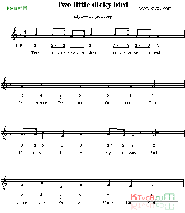 Twolittledickybirds线简谱混排版、英文儿歌简谱1