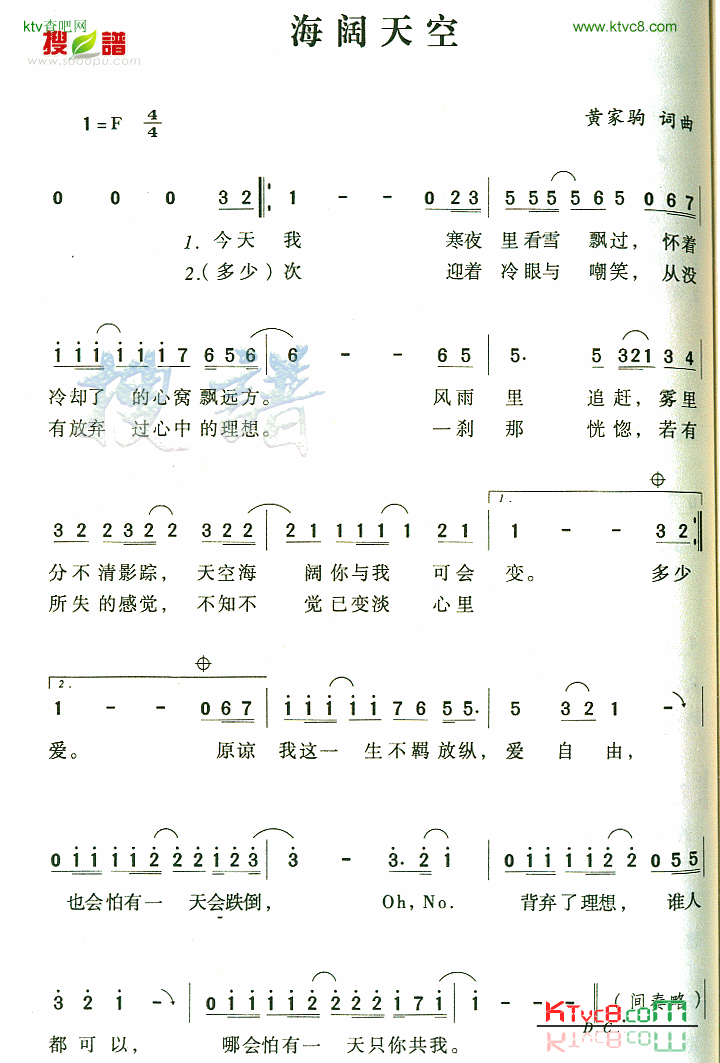 海阔天空简谱1