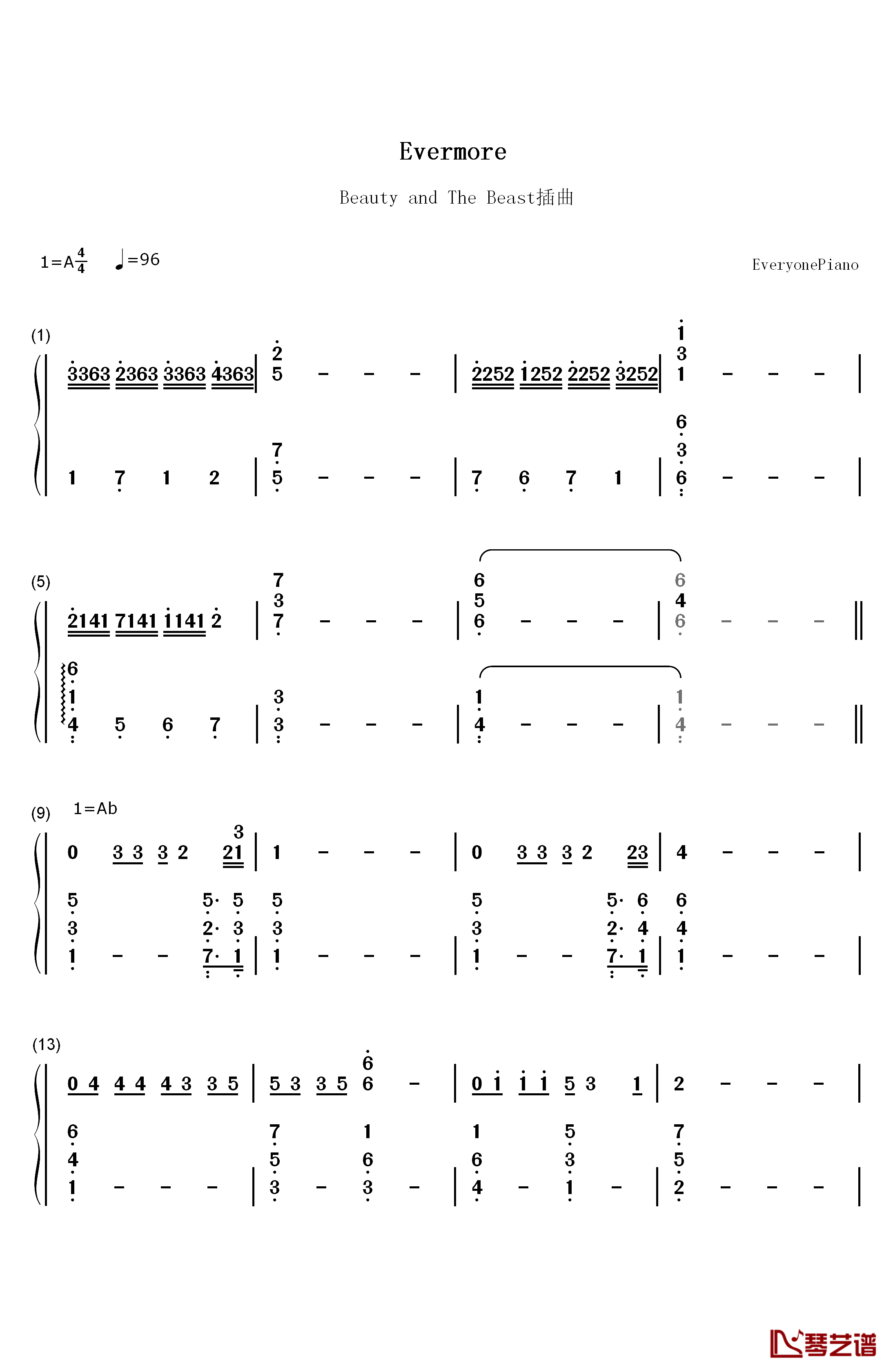 Evermore钢琴简谱-数字双手-Alan Menken1