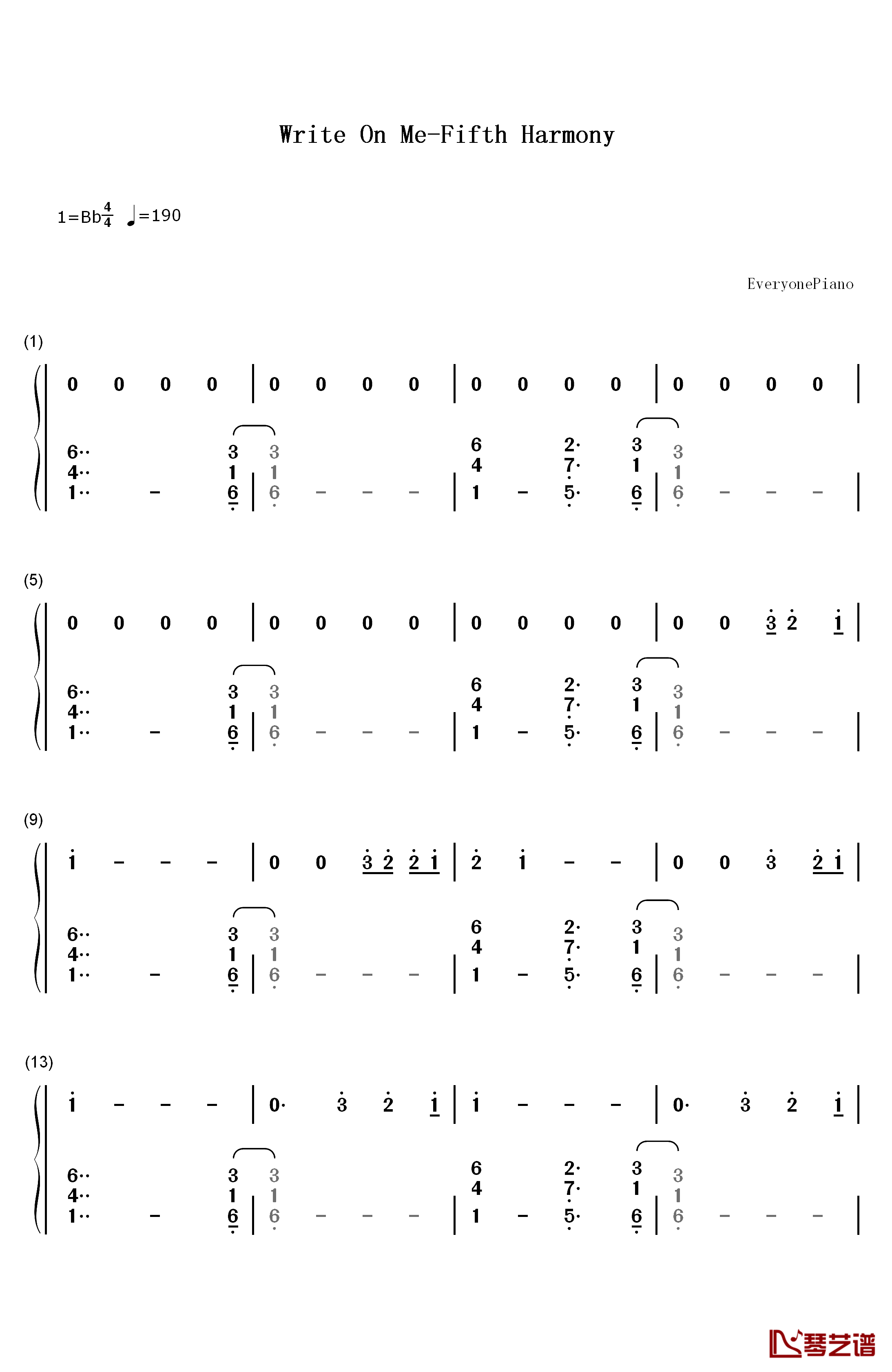 Write On Me钢琴简谱-数字双手-Fifth Harmony1