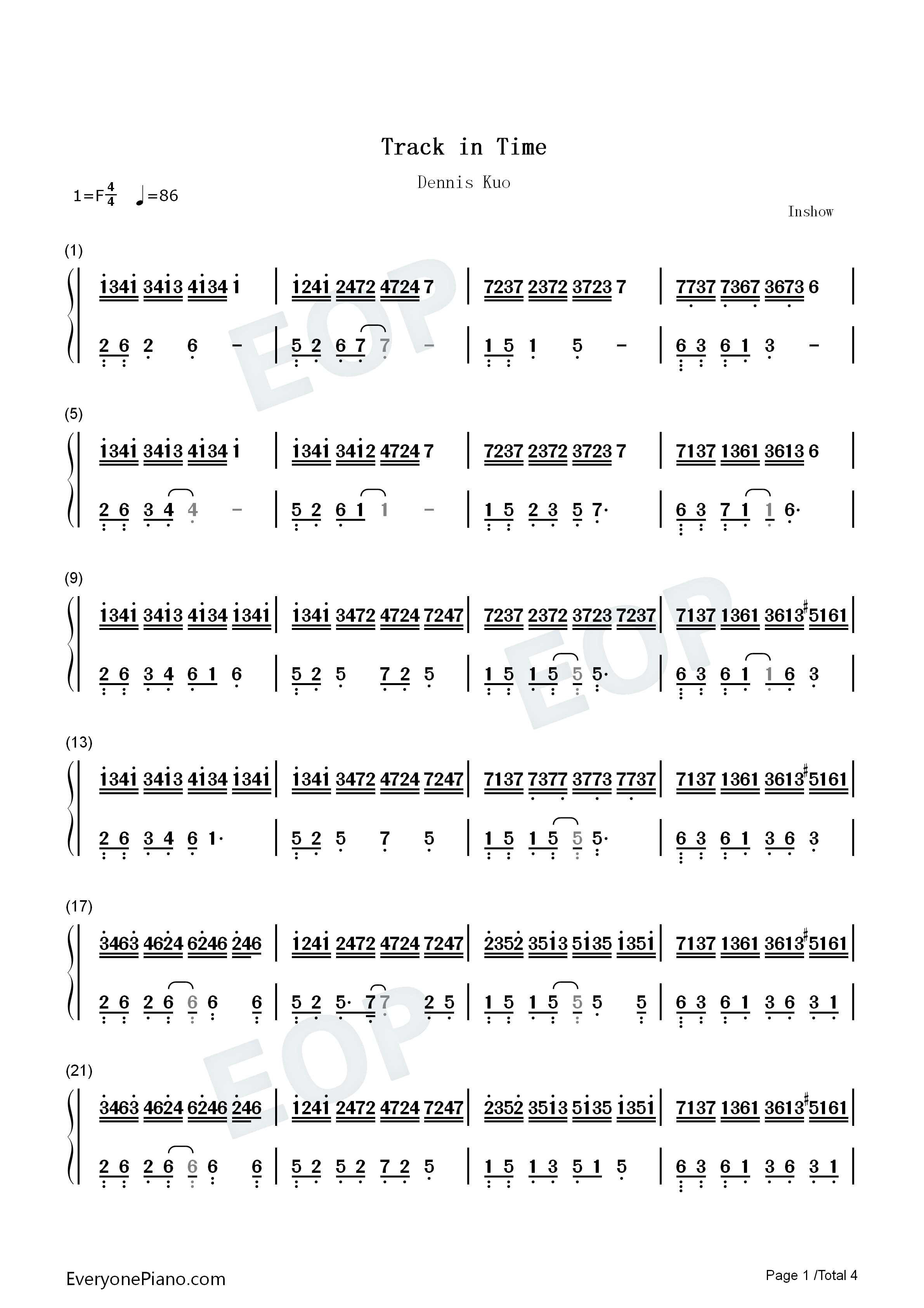 Track In Time钢琴简谱-Dennis Kuo演唱1