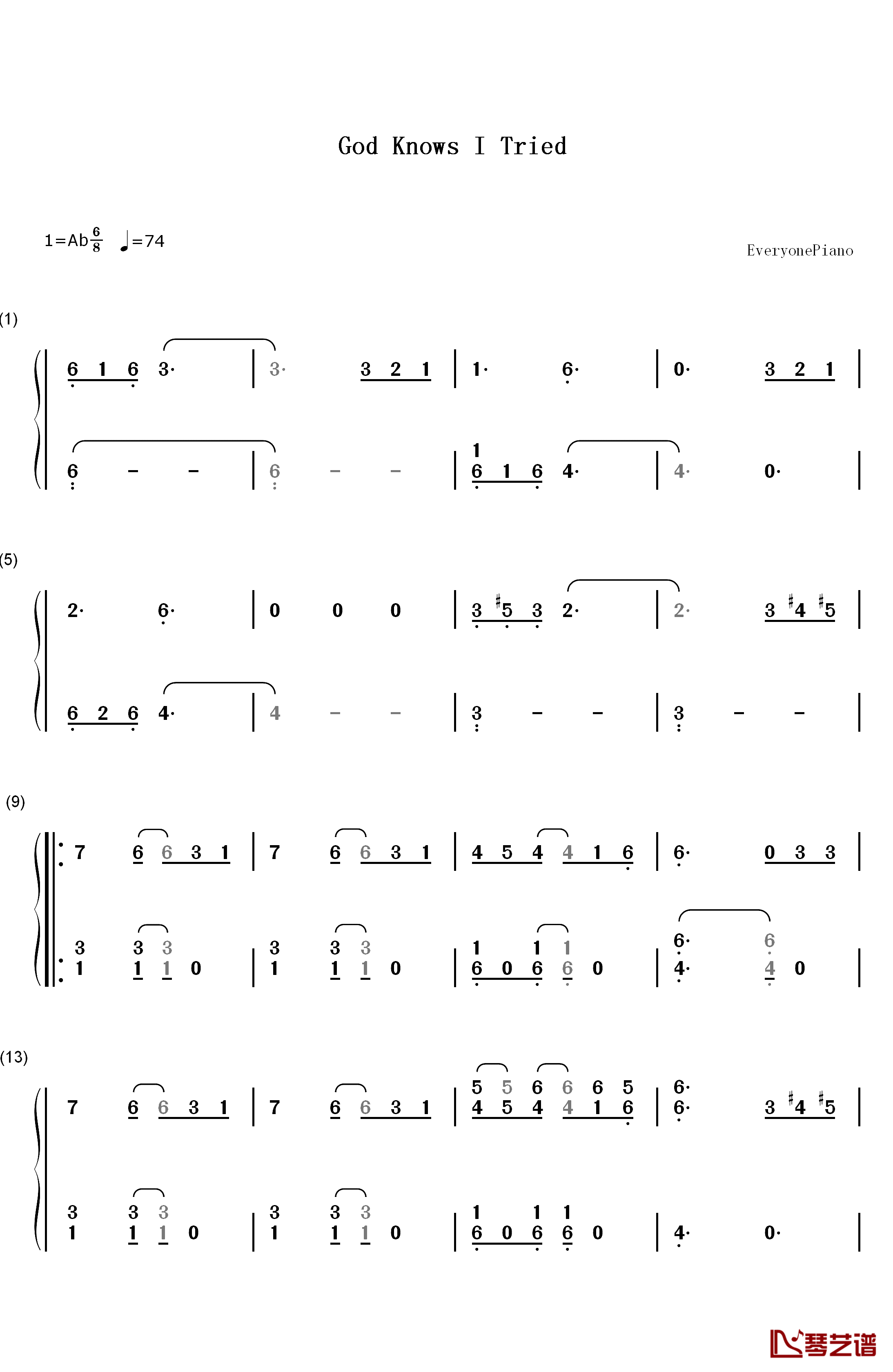 God Knows I Tried钢琴简谱-数字双手-Lana Del Rey1