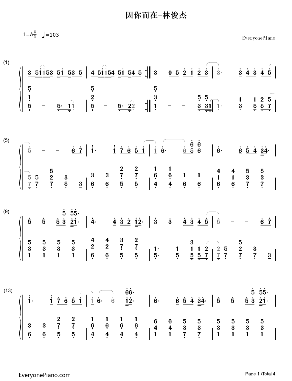 因你而在钢琴简谱-林俊杰演唱1