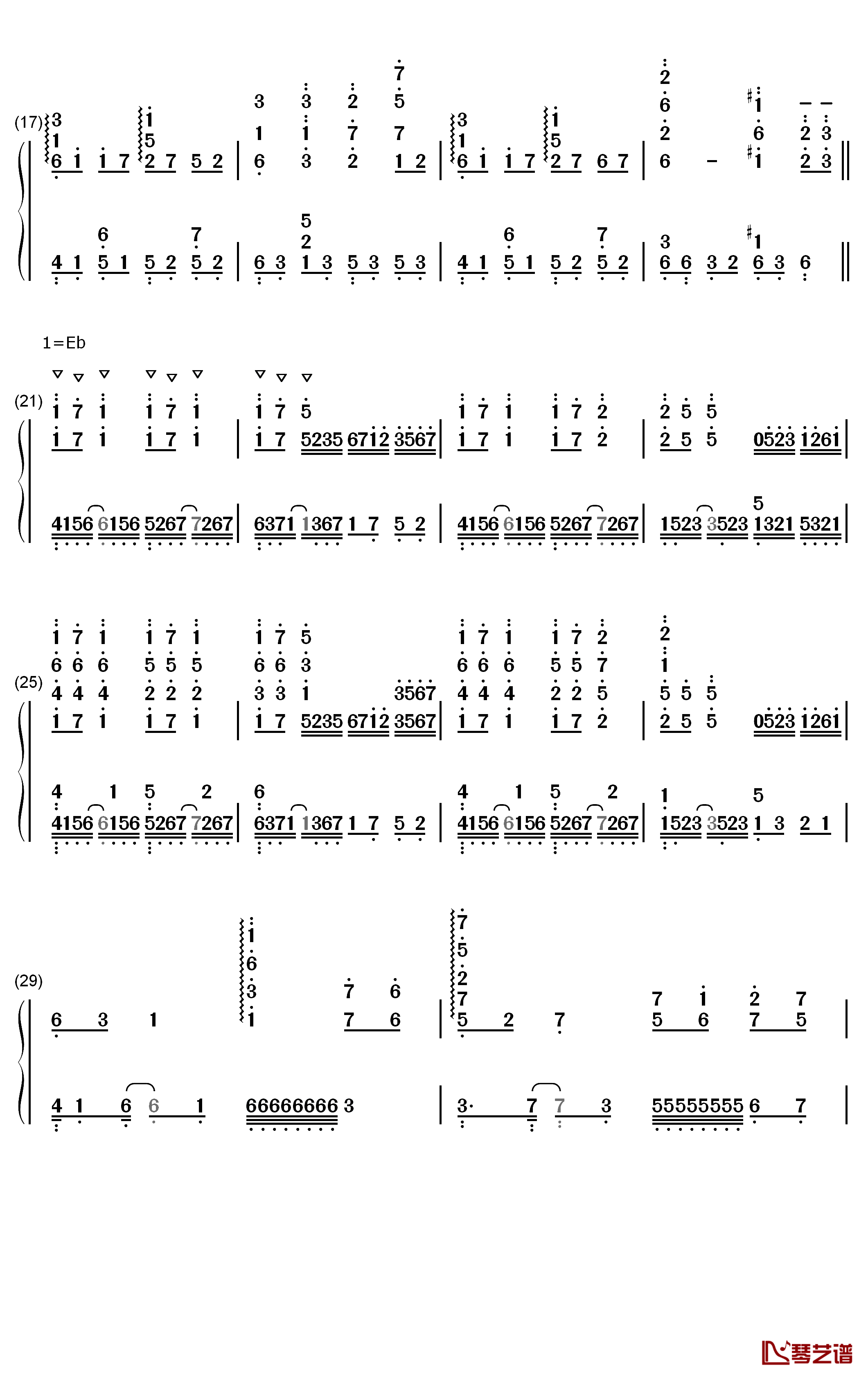 千秋钢琴简谱-数字双手-周志华2