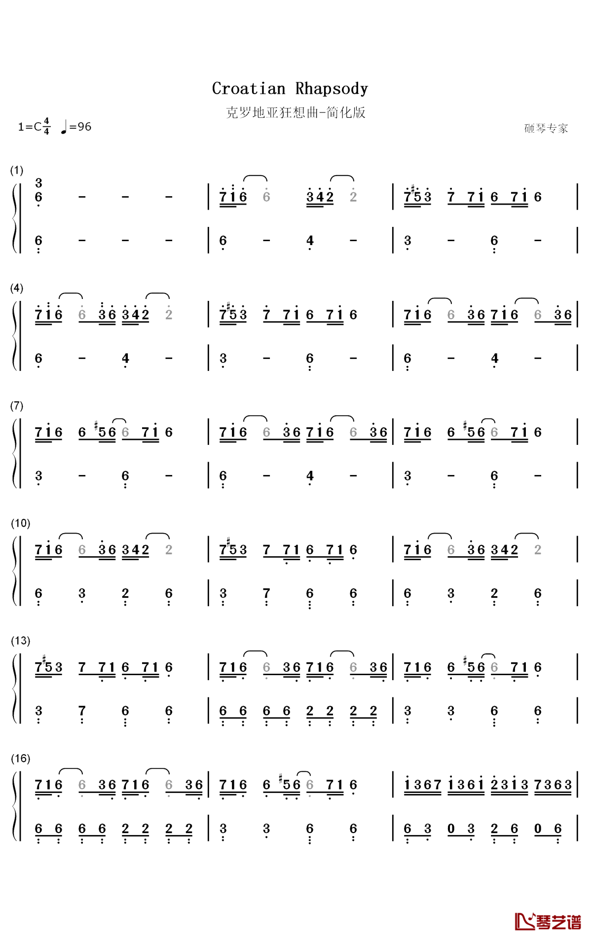 克罗地亚狂想曲钢琴简谱-数字双手-马克西姆·姆尔维察1
