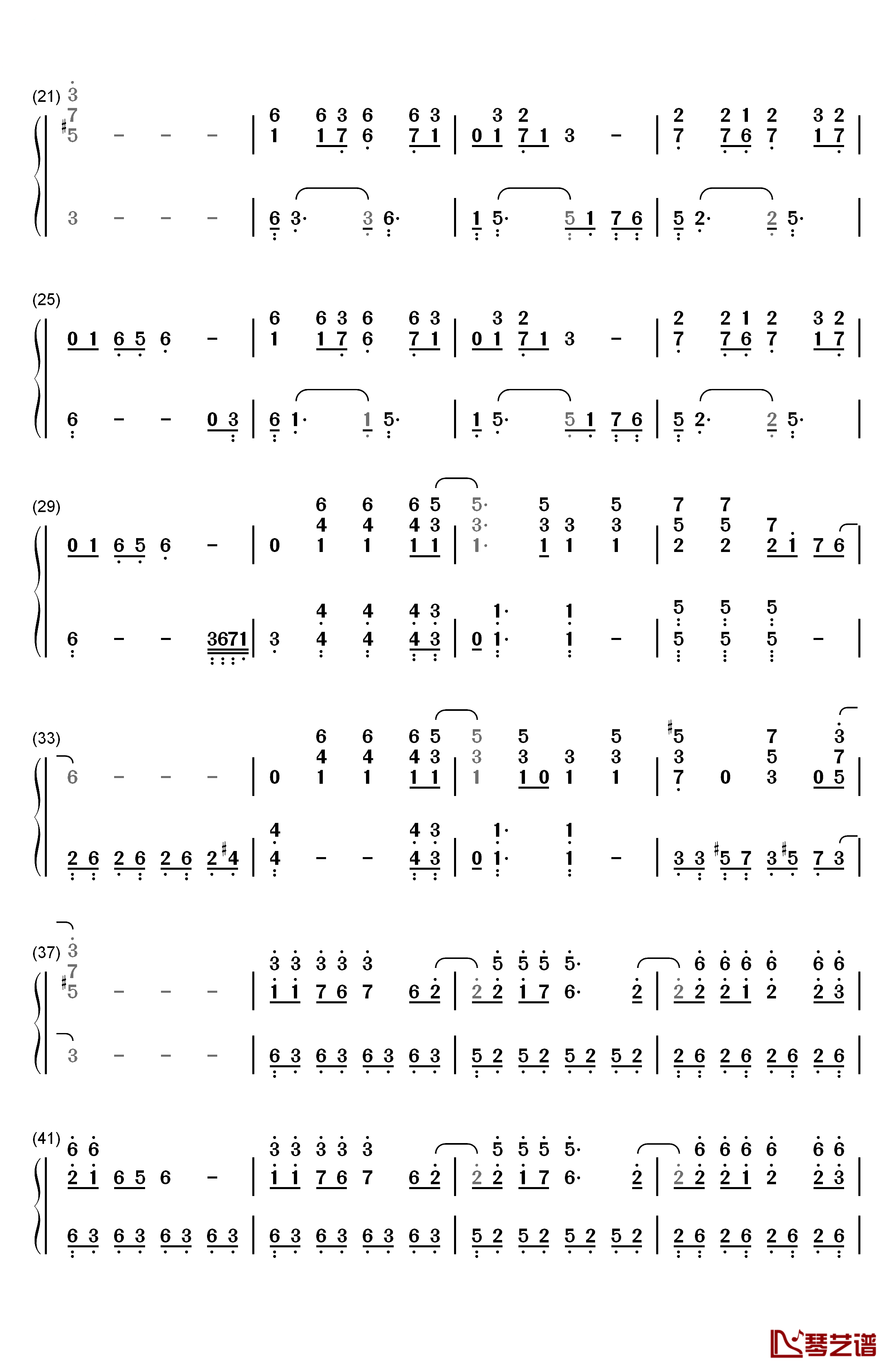 饿狼传说钢琴简谱-数字双手-张学友2