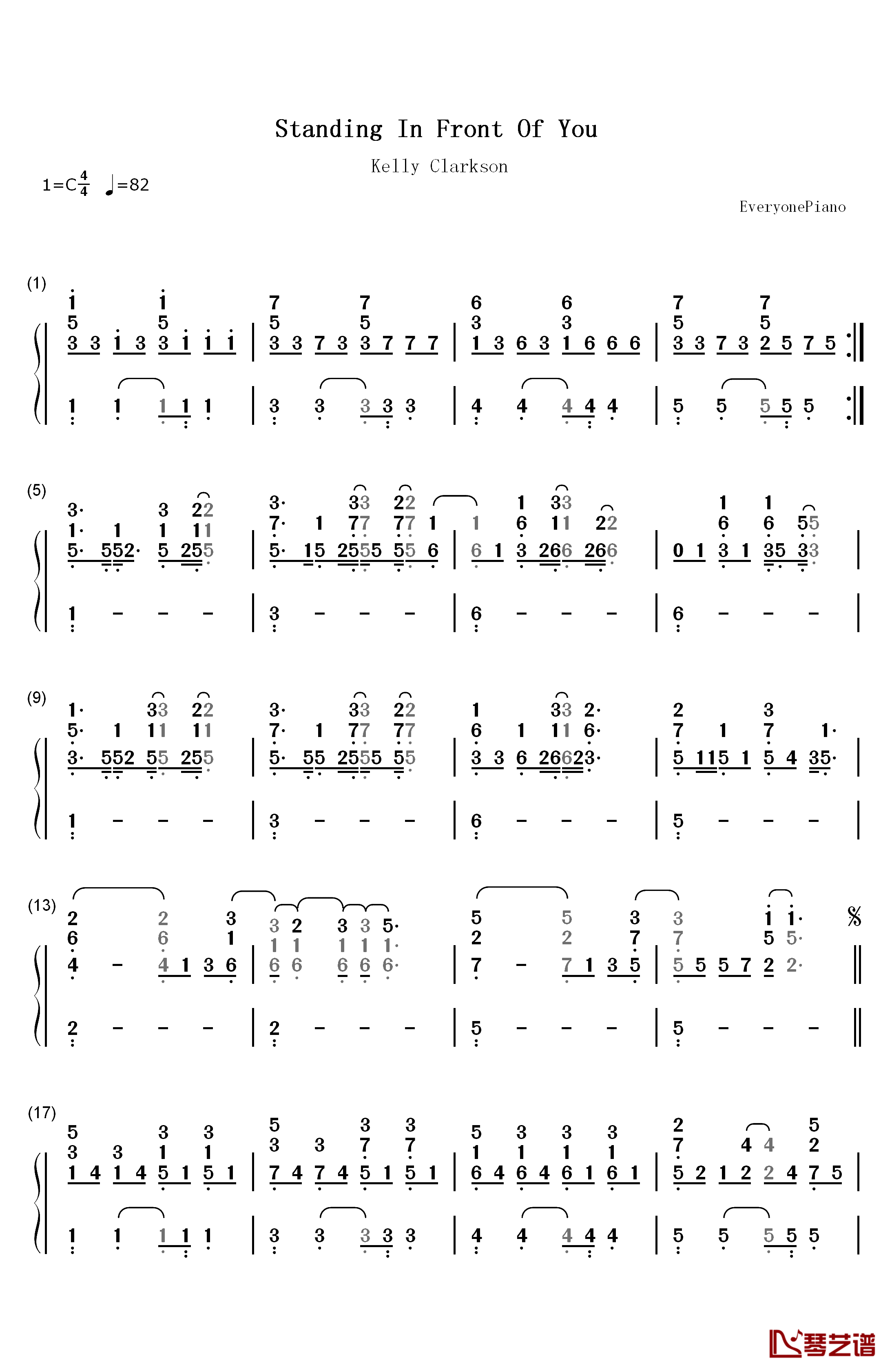 Standing In Front Of You钢琴简谱-数字双手-Kelly Clarkson1