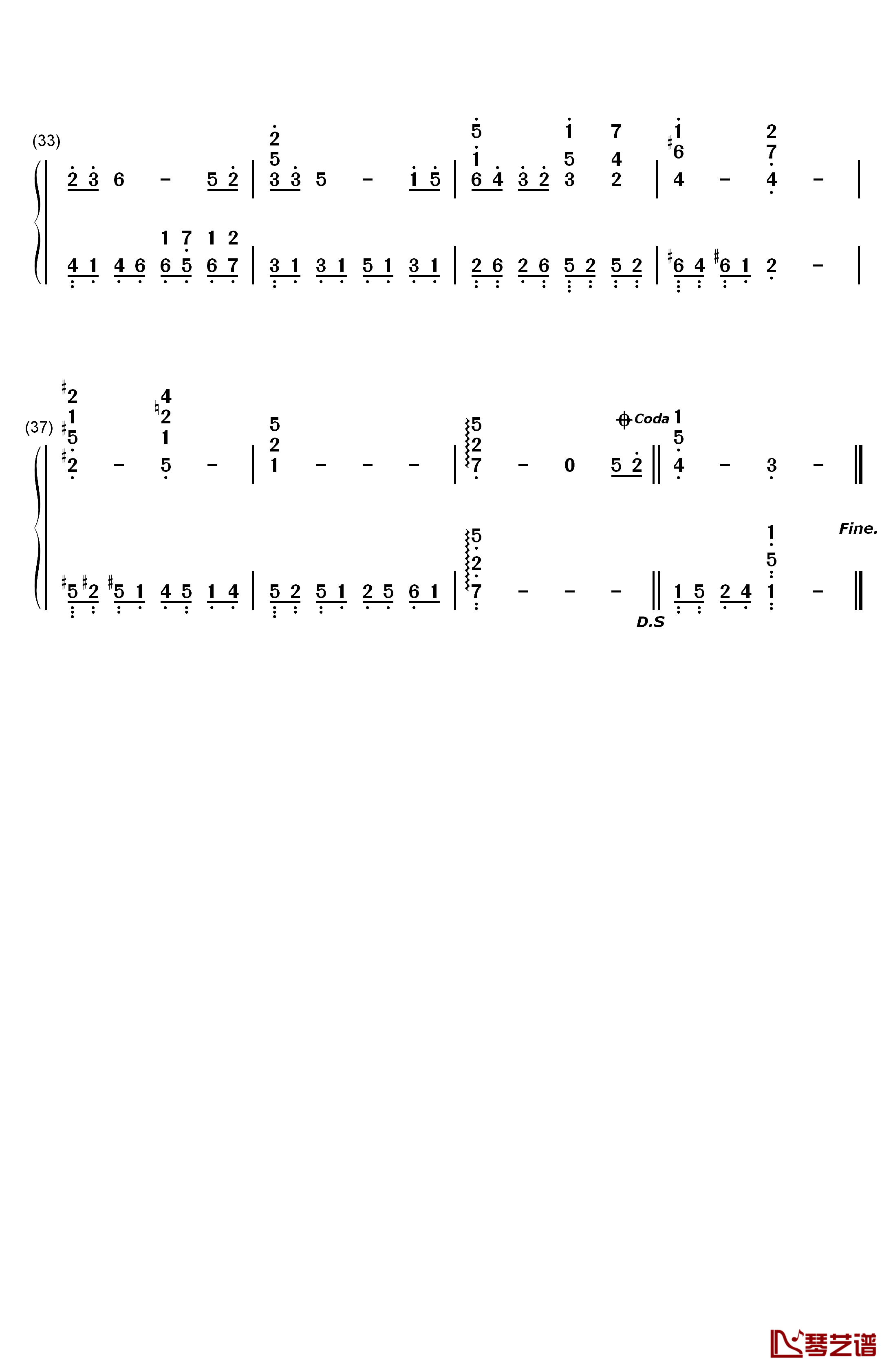 空に光る钢琴简谱-数字双手-Riya3