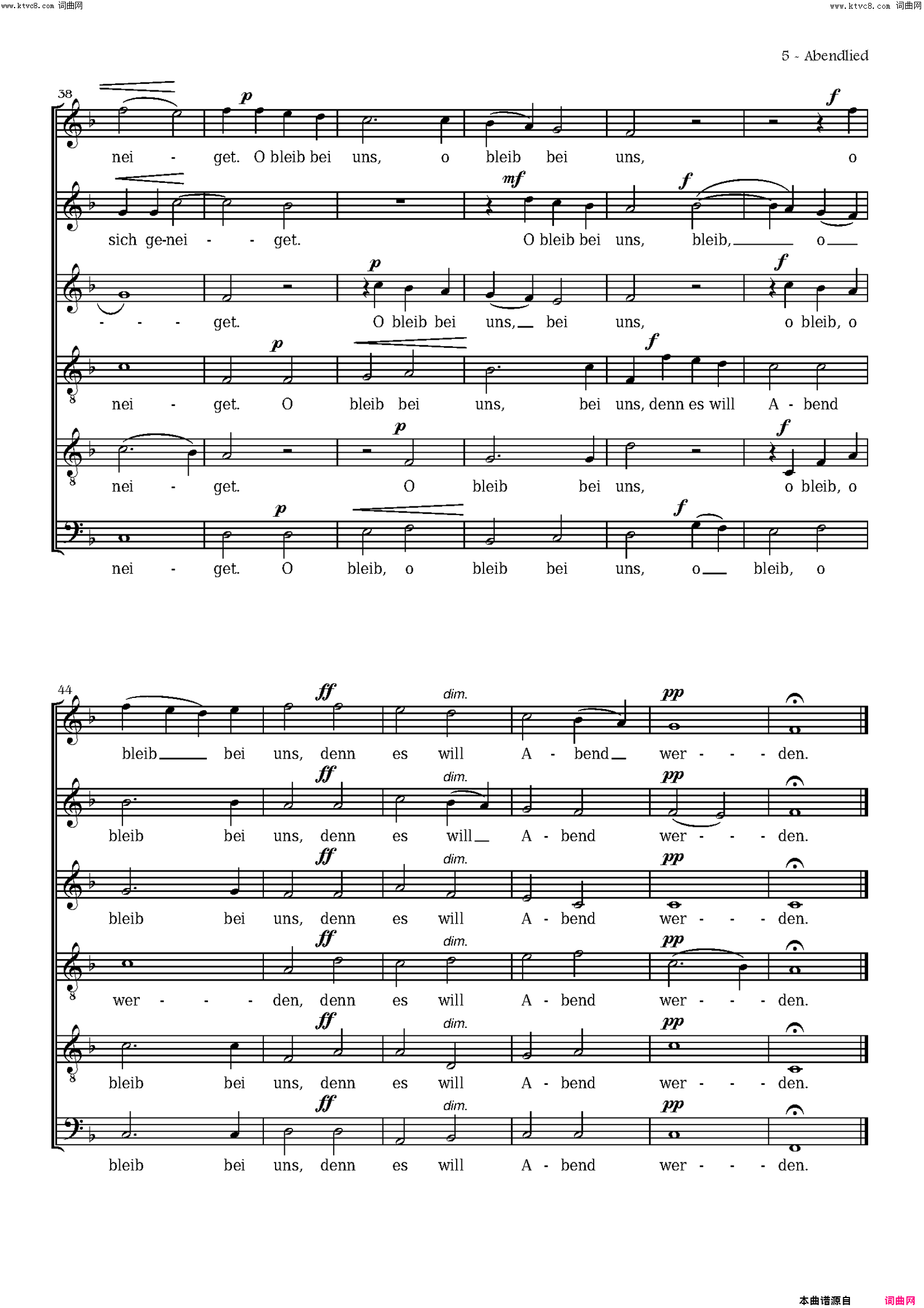 abendlieddrei geistliche gesänge op·69,no3简谱1