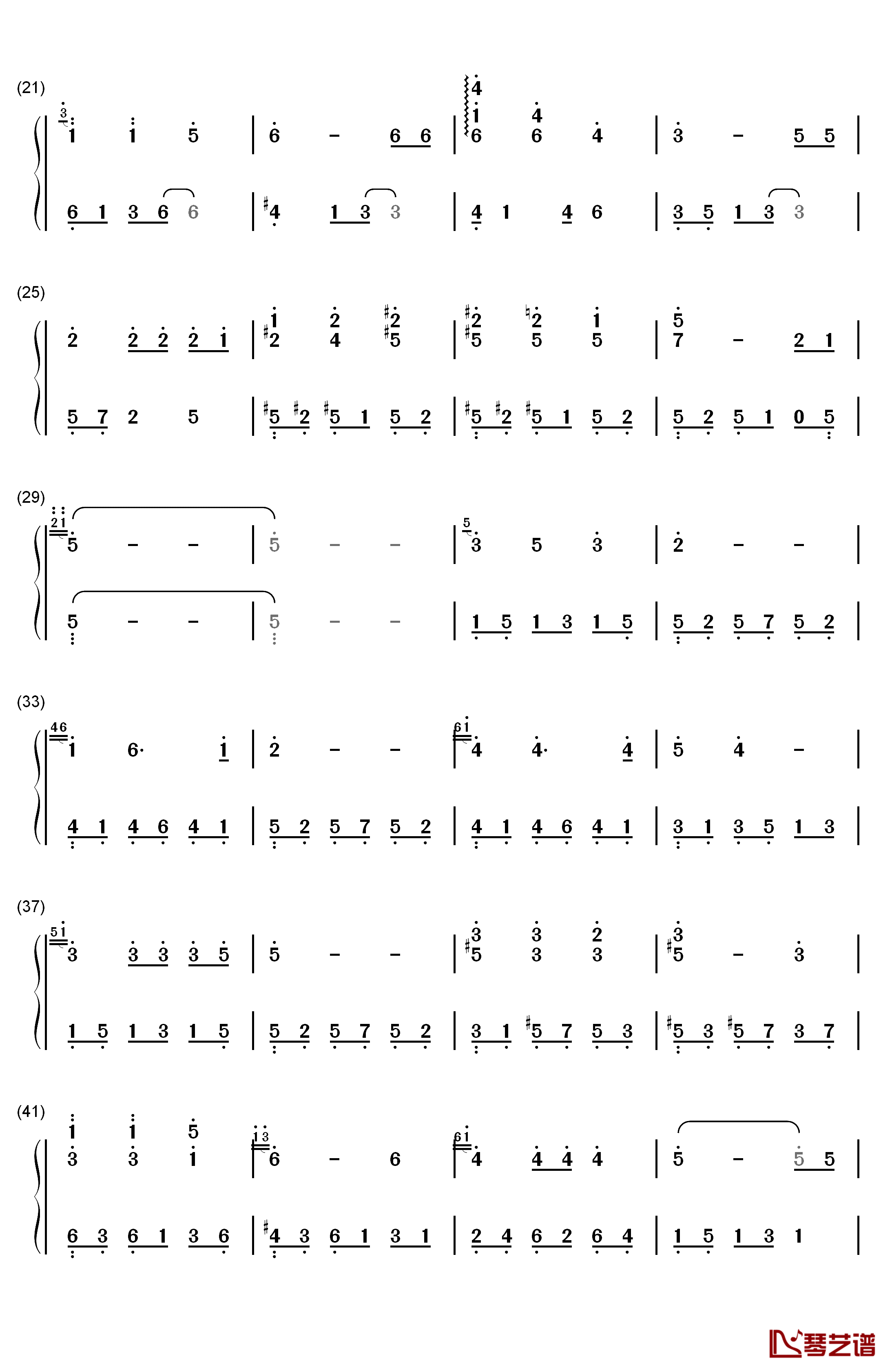 栀子花开钢琴简谱-数字双手-何炅  Angela2