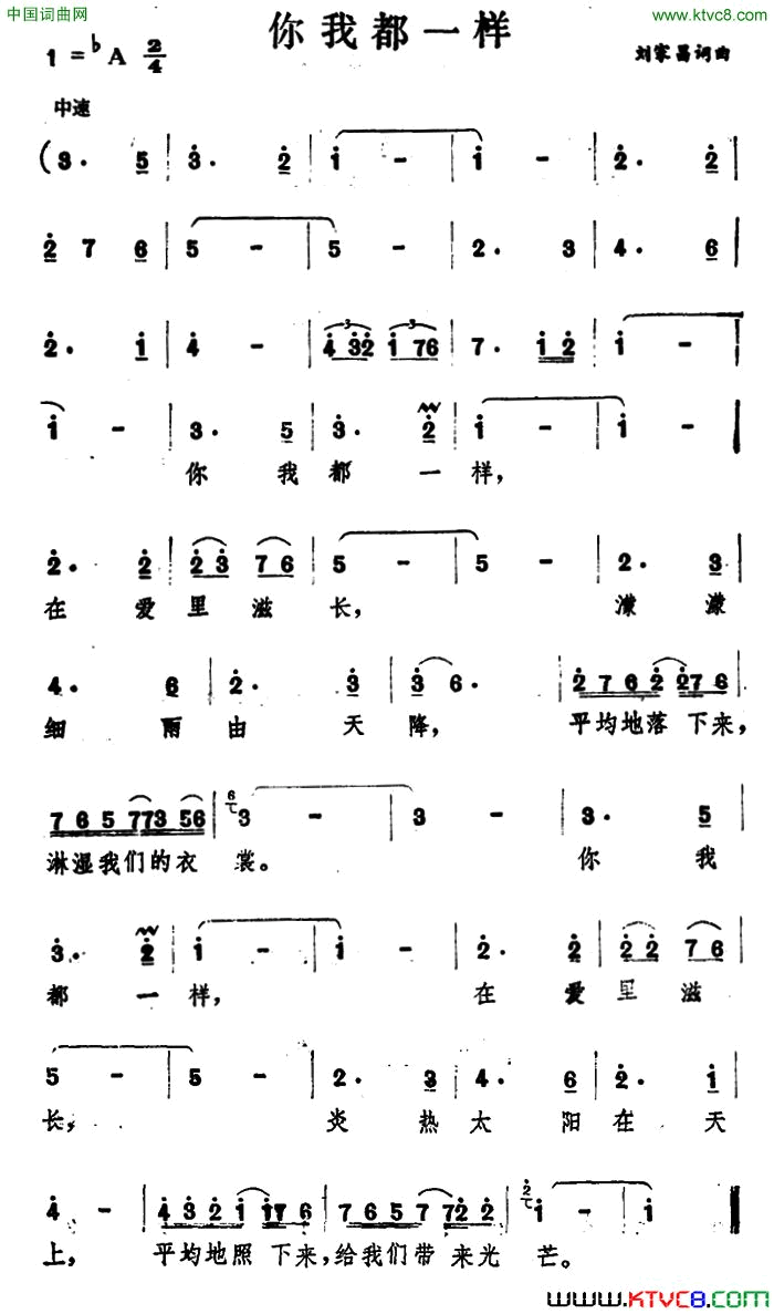 你我都一样简谱1