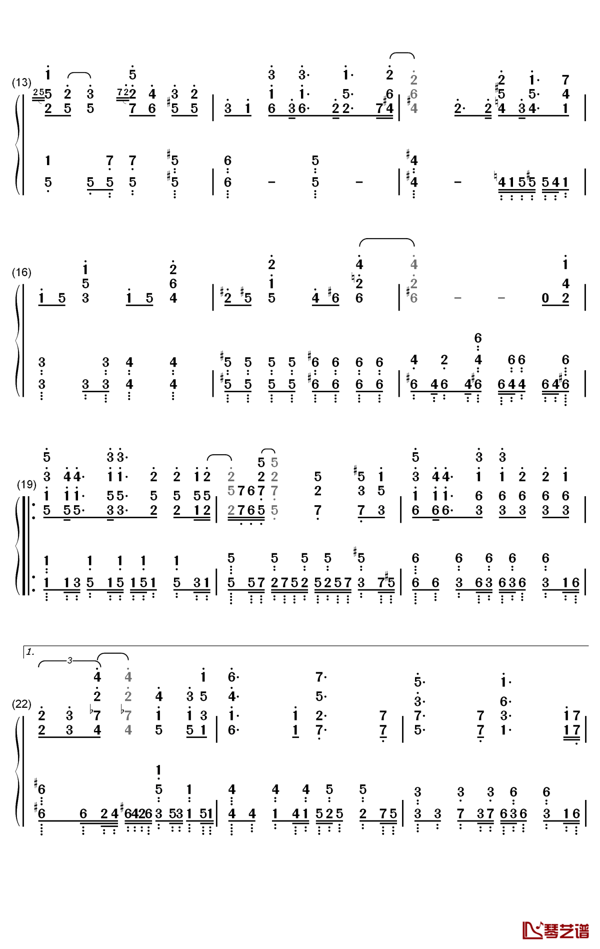 夜空钢琴简谱-数字双手-铃木实里2