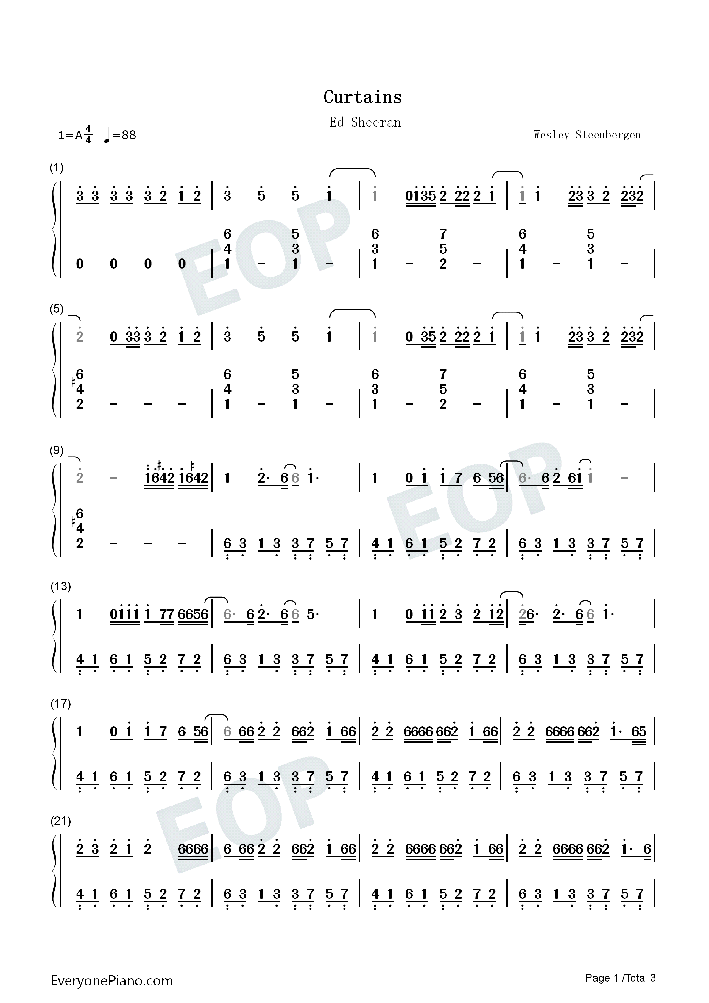 Curtains钢琴简谱-Ed Sheeran演唱1