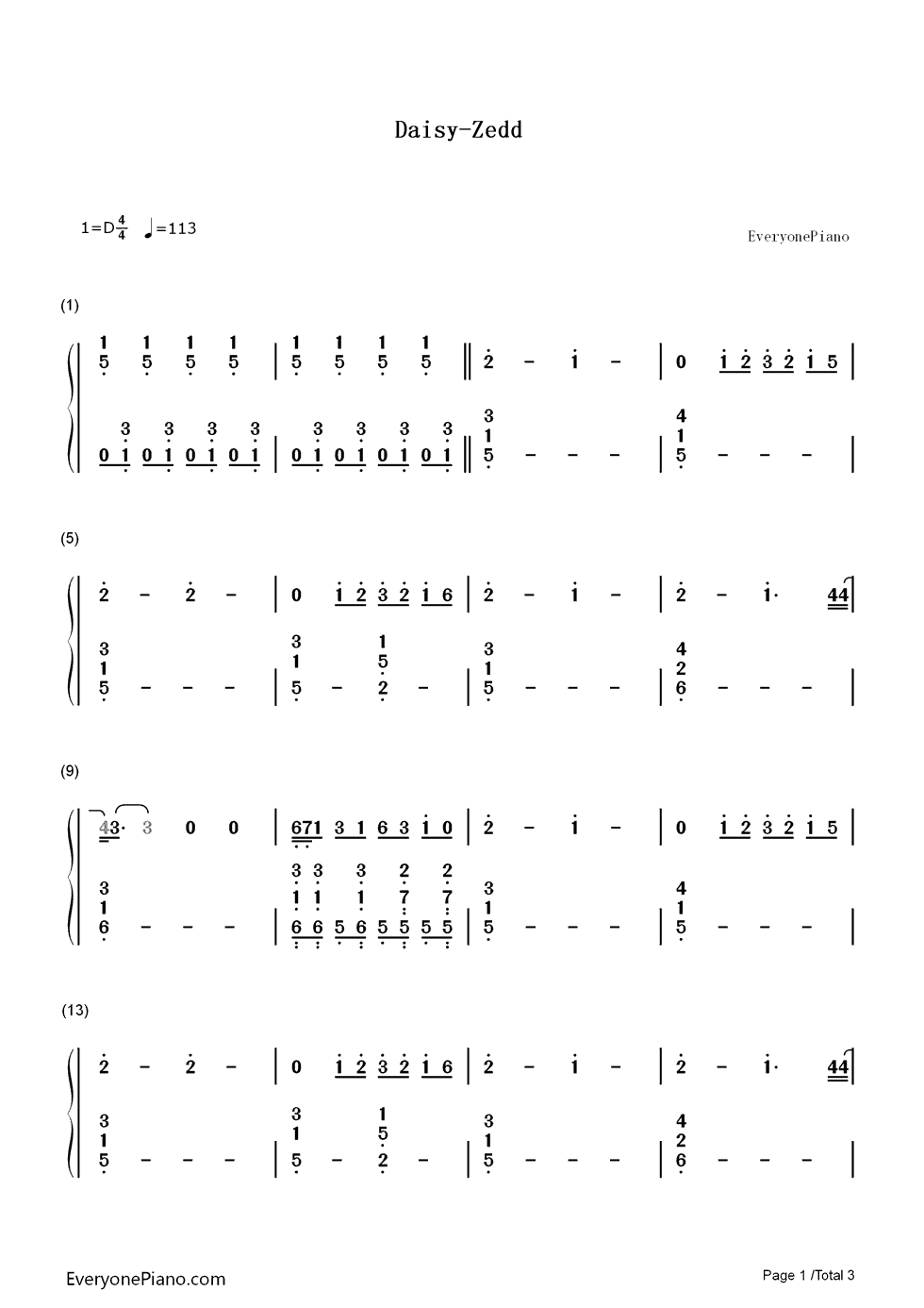 Daisy钢琴简谱-数字双手-Zedd1