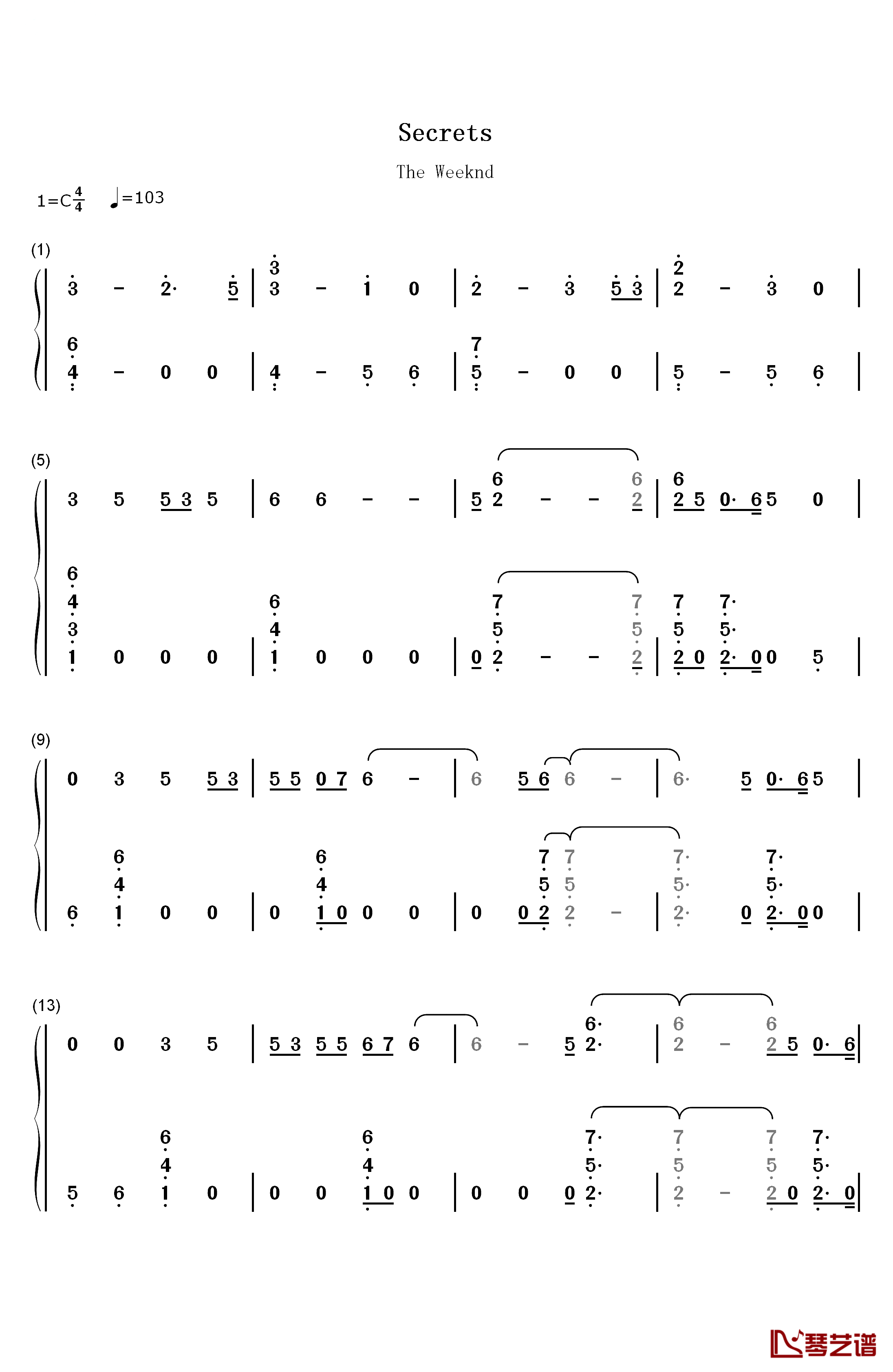 Secrets钢琴简谱-数字双手-The Weeknd1