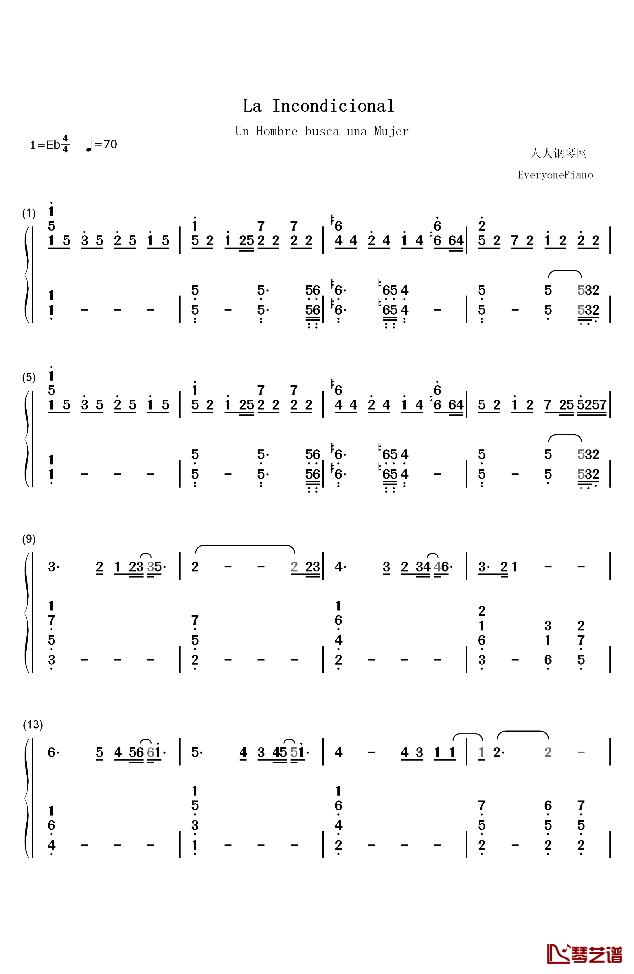 La Incondicional钢琴简谱-数字双手-Luis Miguel1