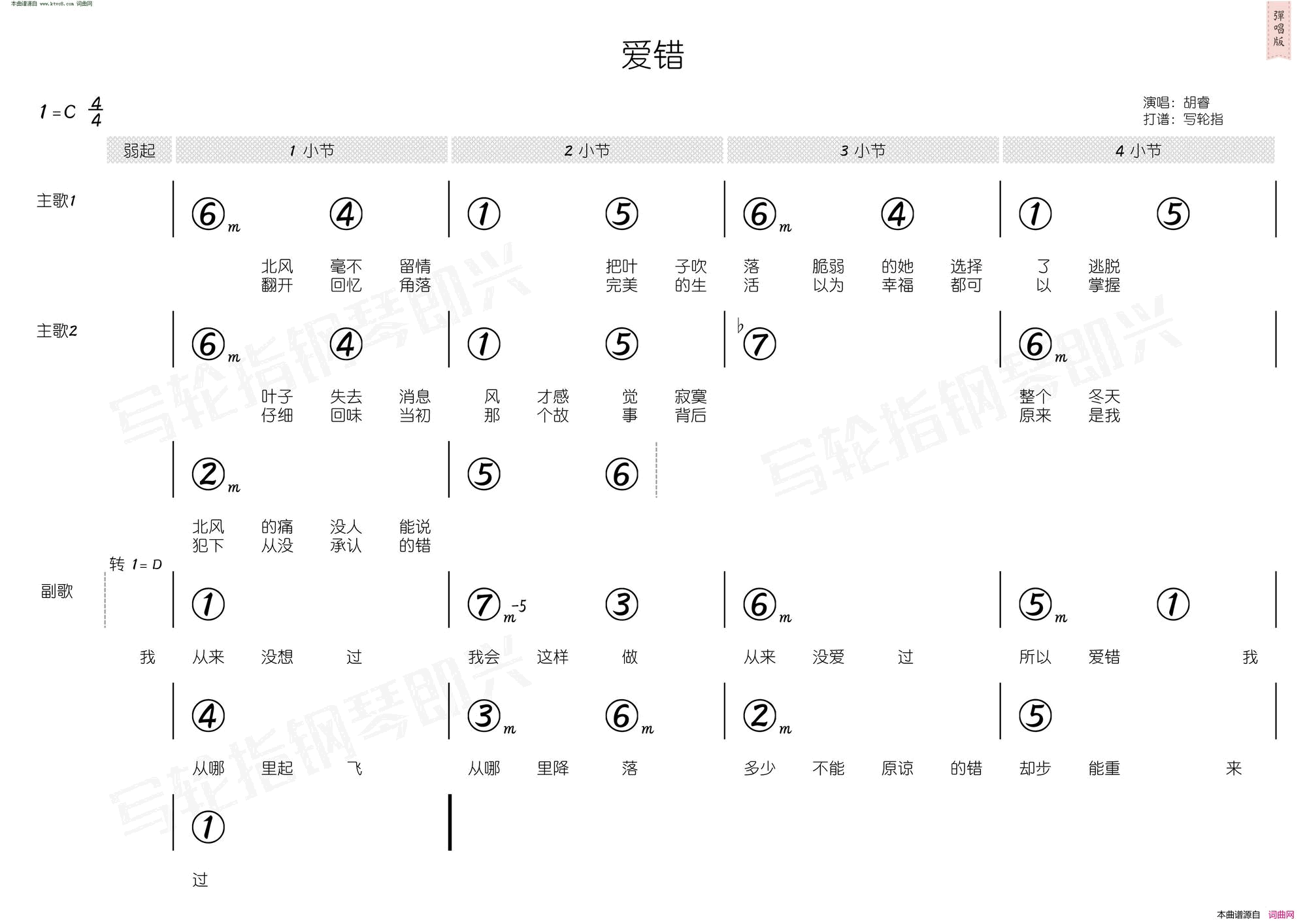 爱错 简和谱简谱-王力宏演唱-王力宏/王力宏词曲1